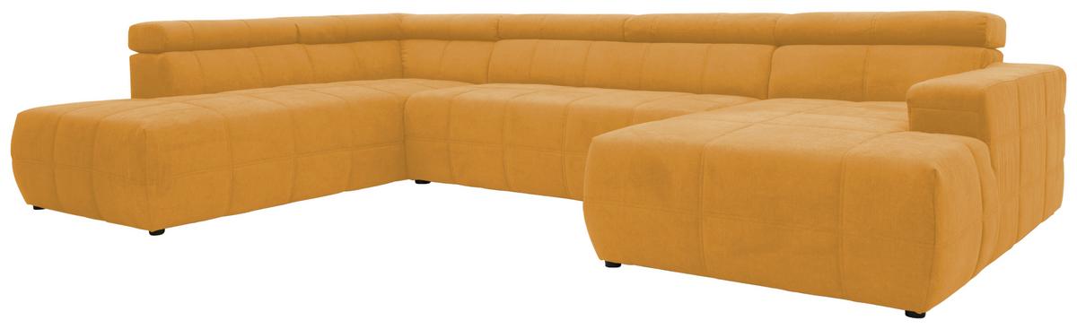 Wohnlandschaft Brandon Kopfteilverstellung Orange - Schwarz/Orange, Design, Textil (228/359/175cm) - MID.YOU