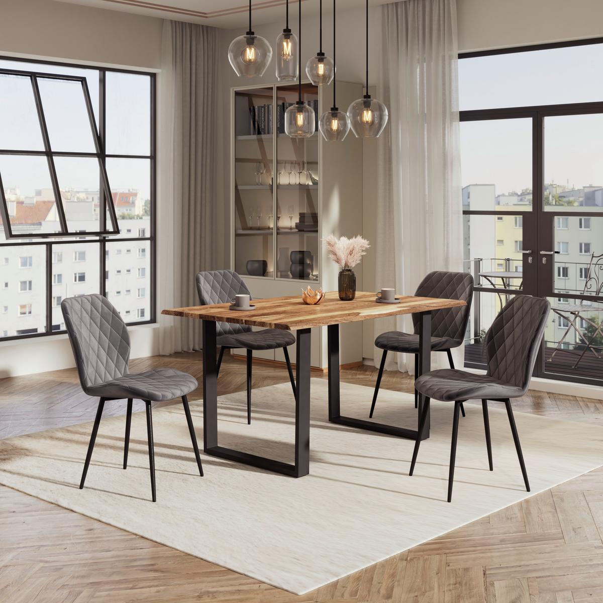 Vierfußstuhl Zoe Samt dunkelgrau, B: 58cm - Dunkelgrau/Schwarz, Trend, Textil/Metall (58/85/47cm)