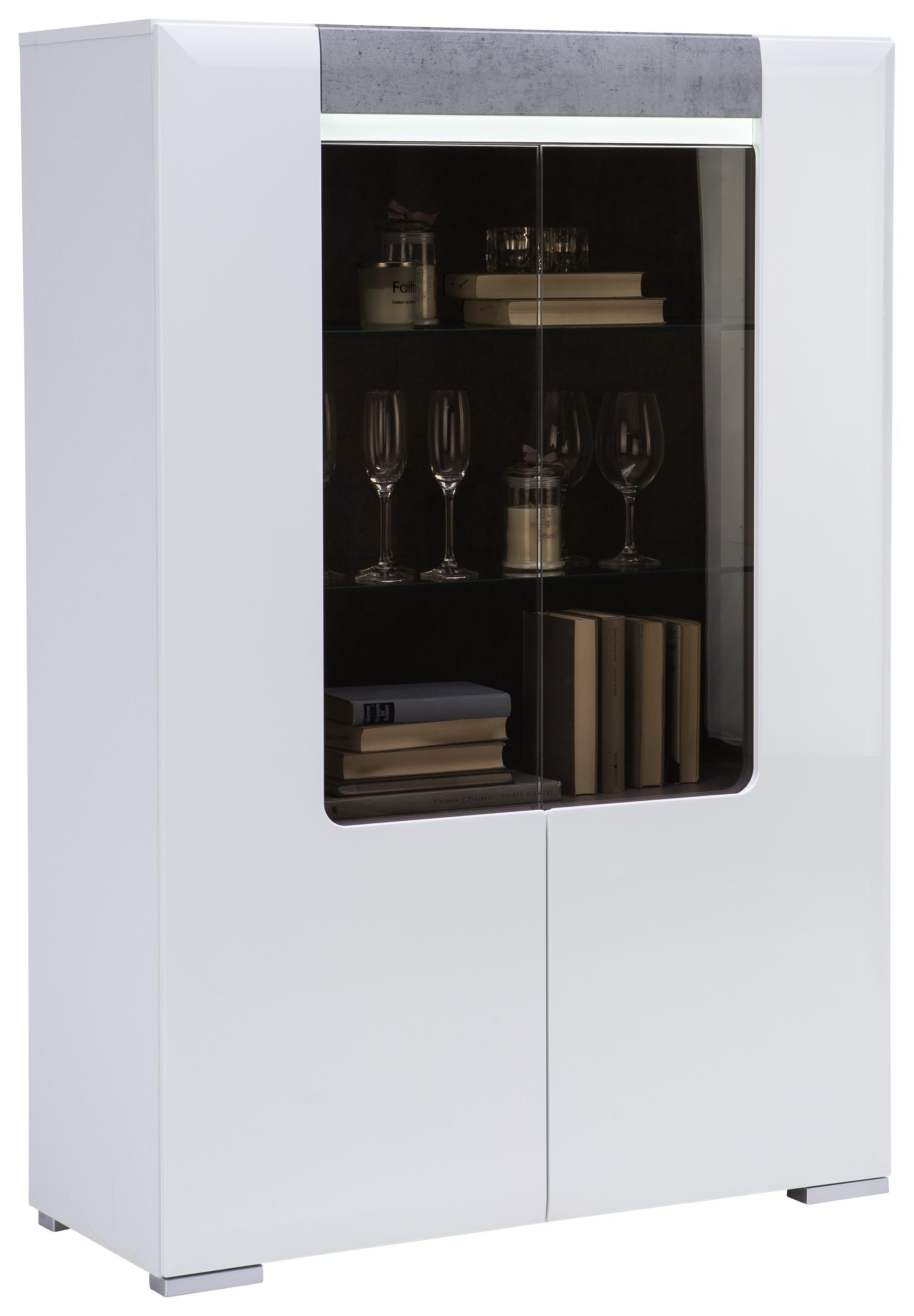 Vitrin Toronto - Világosszürke/Fehér, modern, Faalapú anyag/Üveg (100/146/42,2cm) - Ombra