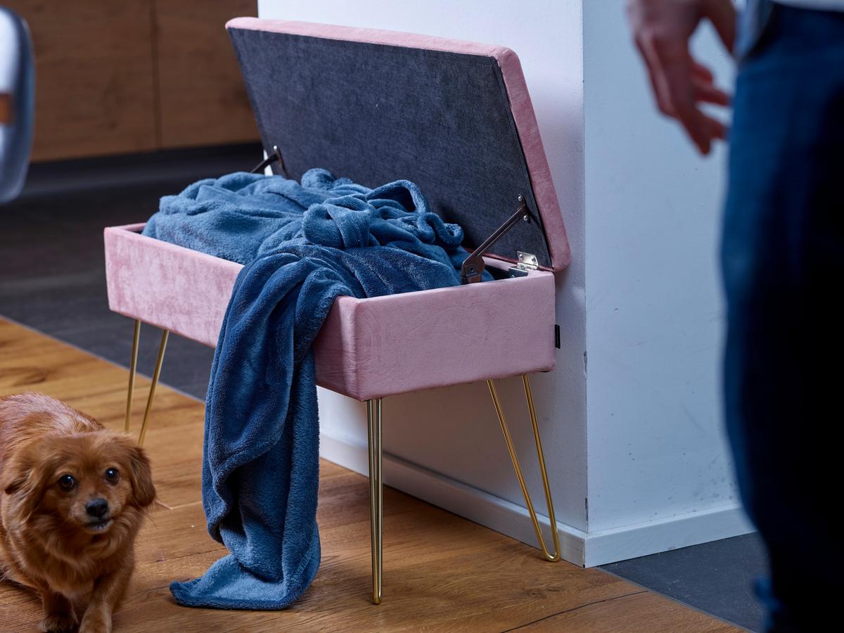 Hockerbank Scarlett Vlies Rosa H: 42 cm inkl. Stauraum - Goldfarben, Design, Textil (75/42cm) - Echtwerk