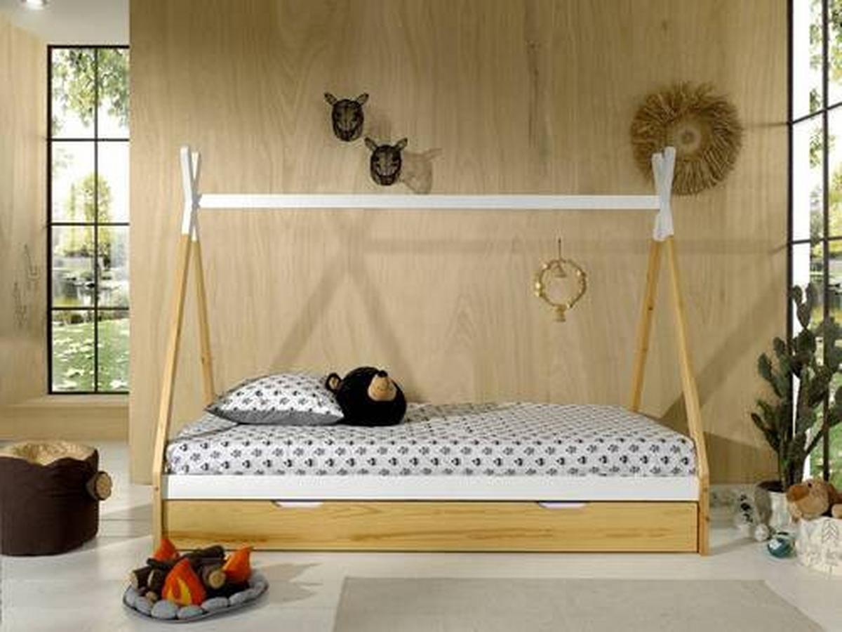 Hausbett Tipi Weiß Lackiert 90x200cm - Weiß/Kieferfarben, MODERN, Holz/Holzwerkstoff (90/200cm) - MID.YOU