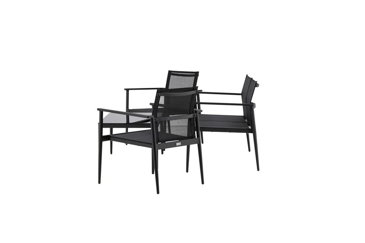 Gartengarnitur 4-Tlg. Break Aluminium/Glas - Schwarz, KONVENTIONELL, Glas/Textil - Gardenson