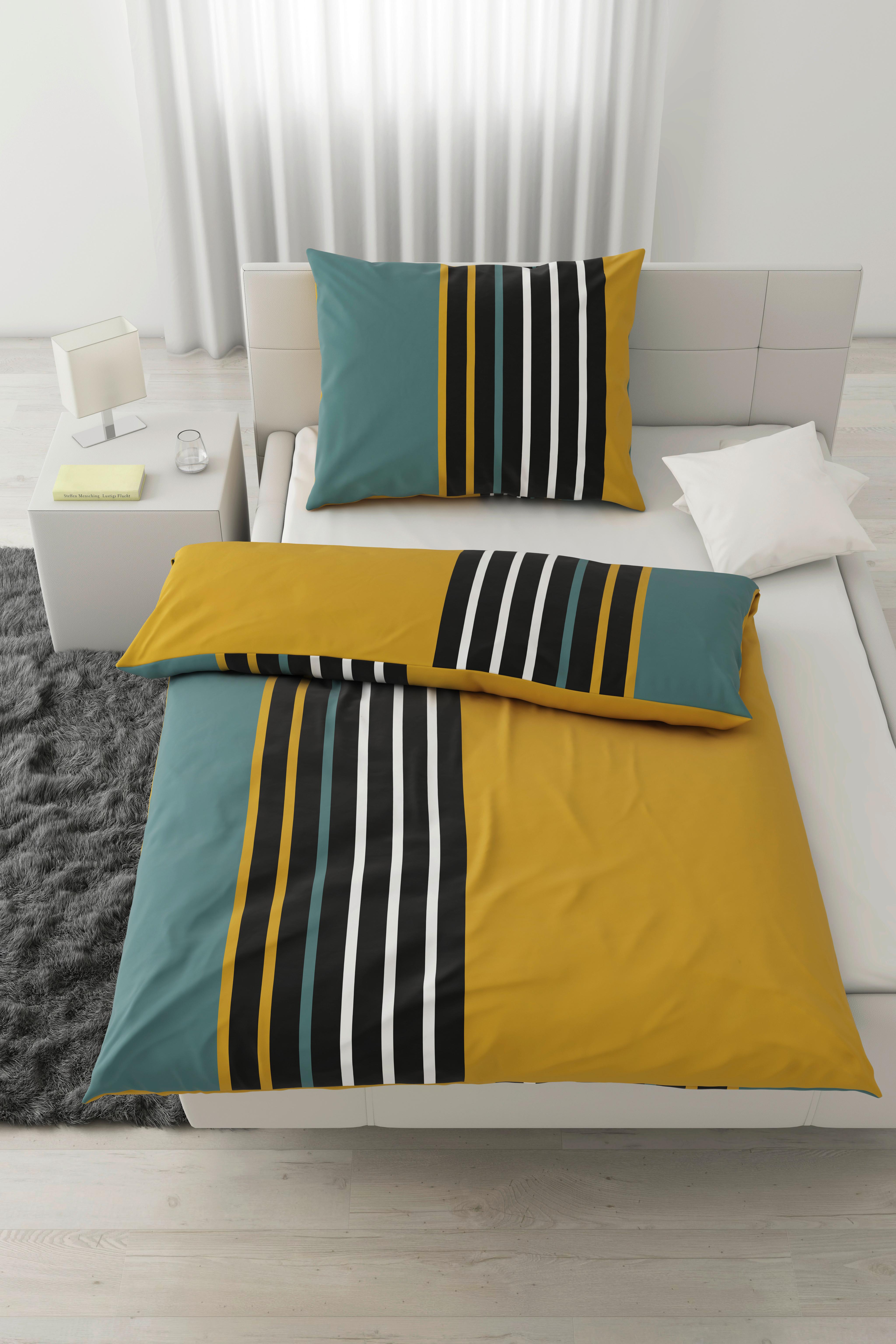 Posteľná bielizeň Anton, 70x90/140x200cm - žltá/zelená, Konventionell, textil (140/200cm) - Modern Living