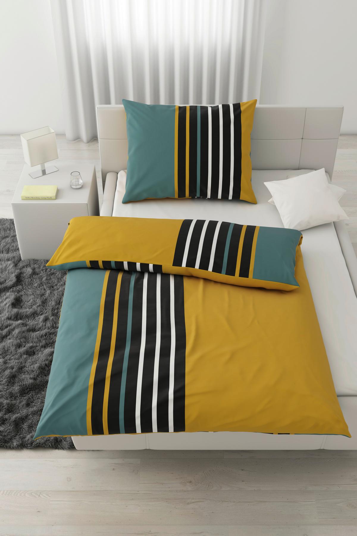 Povlečení Anton, 70x90/140x200cm - zelená/žlutá, Konvenční, textil (140/200cm) - Modern Living