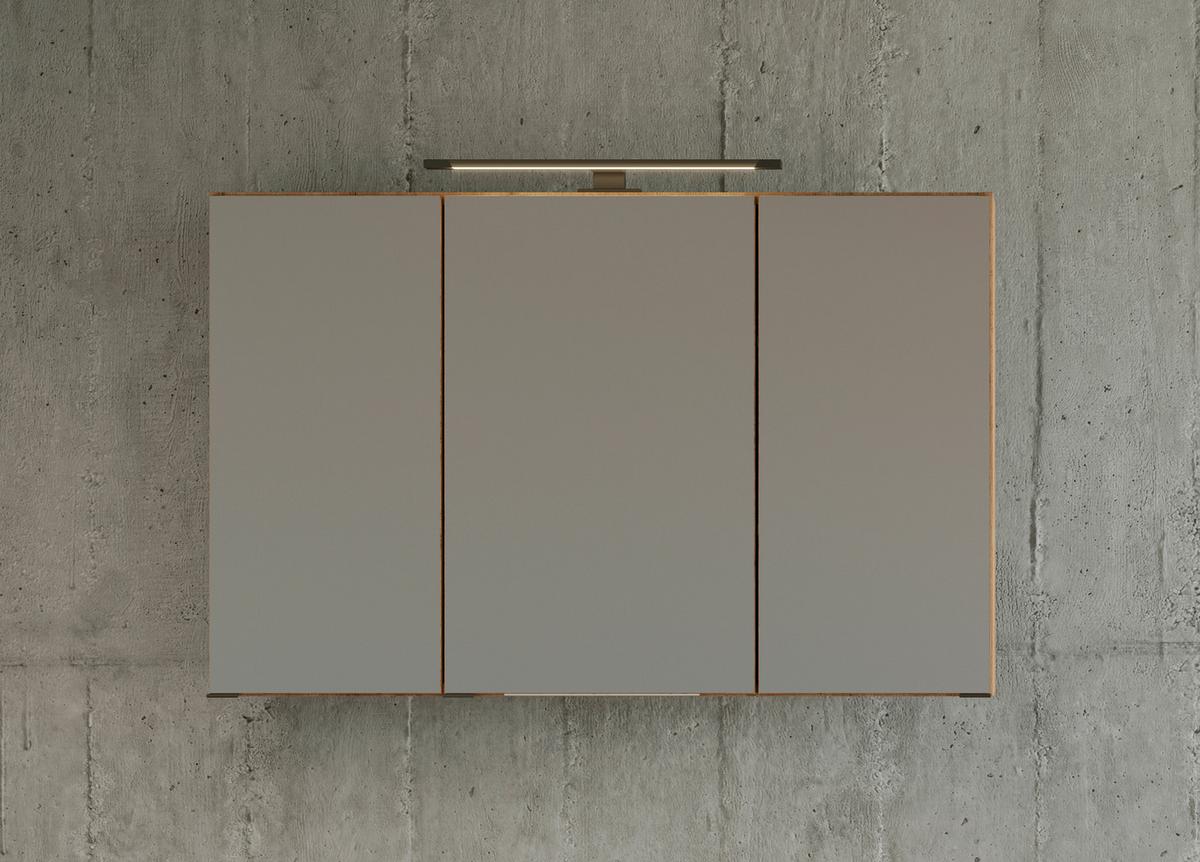 Spiegelschrank Manchester Led 3 Türen 100x64x20 cm - Eichefarben, MODERN, Glas/Holzwerkstoff (100/64/20cm) - Held