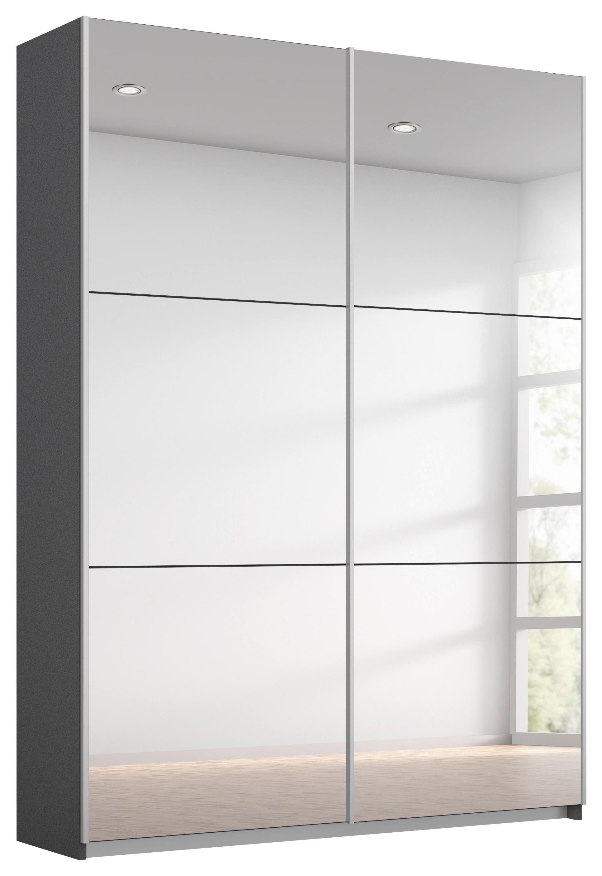 Schwebetürenschrank Mit Spiegel 131cm Reflect, Grau - Silberfarben/Graphitfarben, MODERN, Glas/Holzwerkstoff (131/210/59cm)