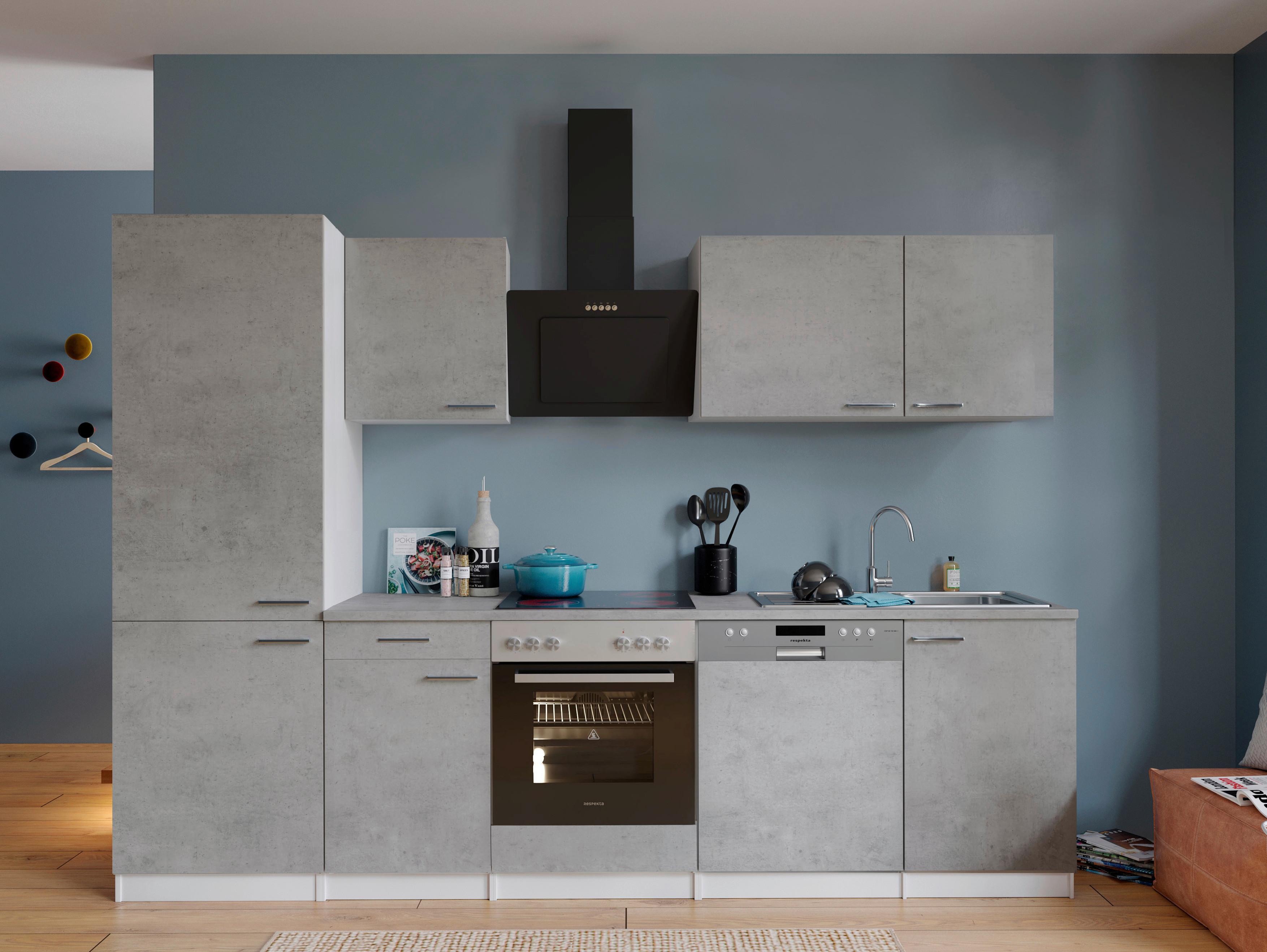 Küchenblock Malia B: 280 Cm Grau, Mit Geräte - Weiß/Grau, Basics, Holzwerkstoff (280cm) - Respekta