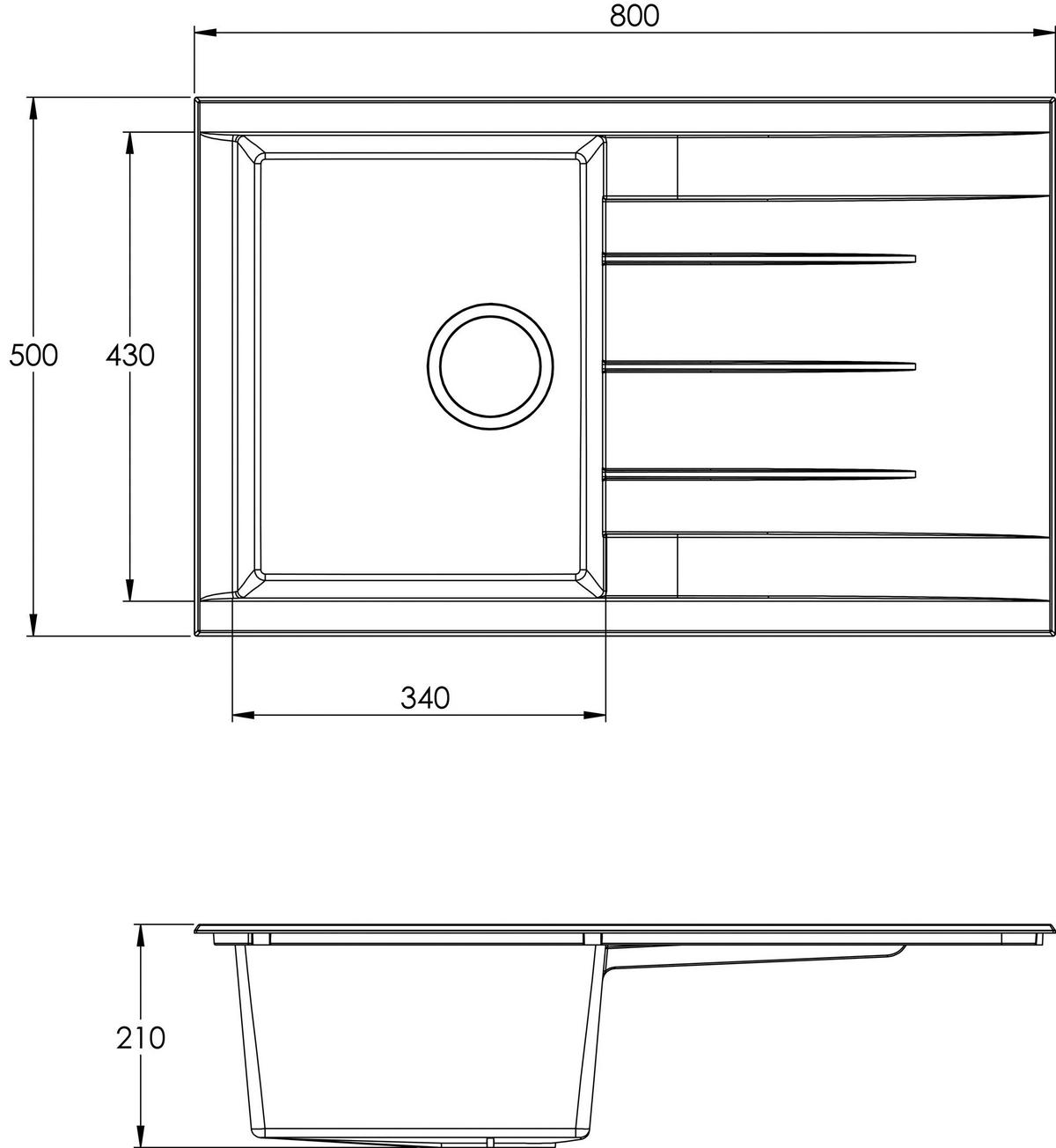 Spüle Respekta Houston Kunststein Bxt: 80x50 cm - Grau, Trend, Glas/Kunststoff (80/21/50cm) - Respekta