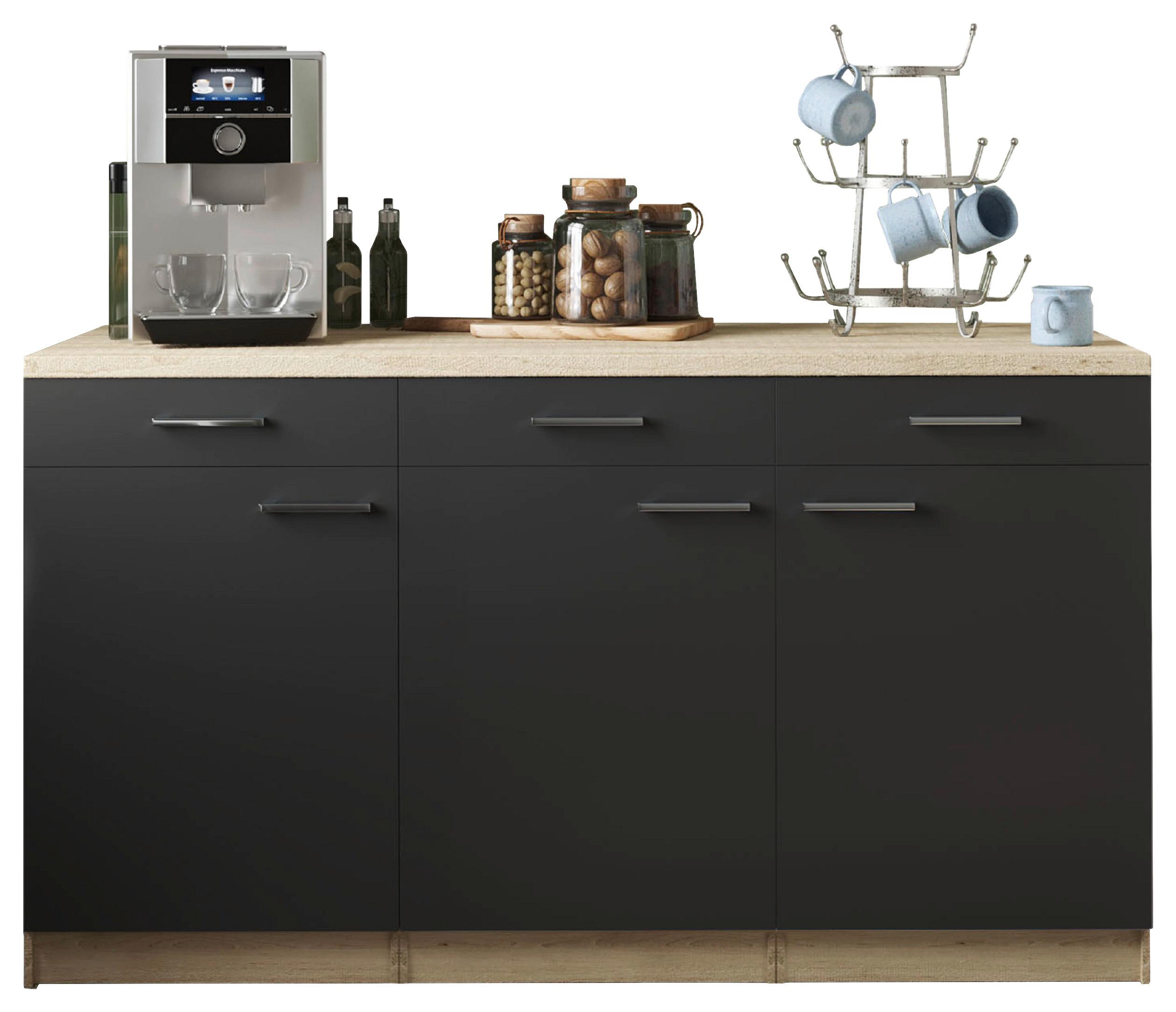 Küchenunterschrank Merle Schwarz, Eiche Dekor B: 150 cm - Eichefarben/Schwarz, Basics, Holzwerkstoff (150/85/60cm) - Respekta