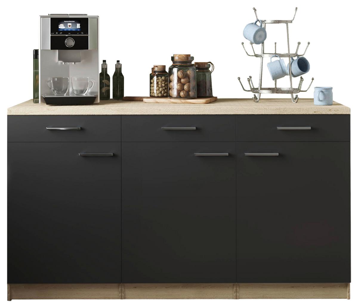 Küchenunterschrank Merle Schwarz, Eiche Dekor B: 150 cm - Eichefarben/Schwarz, Basics, Holzwerkstoff (150/85/60cm) - Respekta