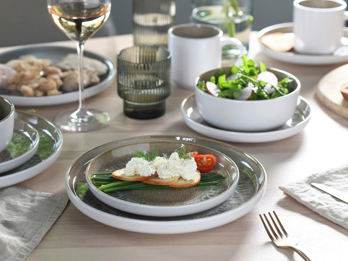 Kombiservice Nordic Fjord Weiß/Beige, 4 Pers., 16-teilig - Beige/Weiß, Basics, Keramik - Creatable