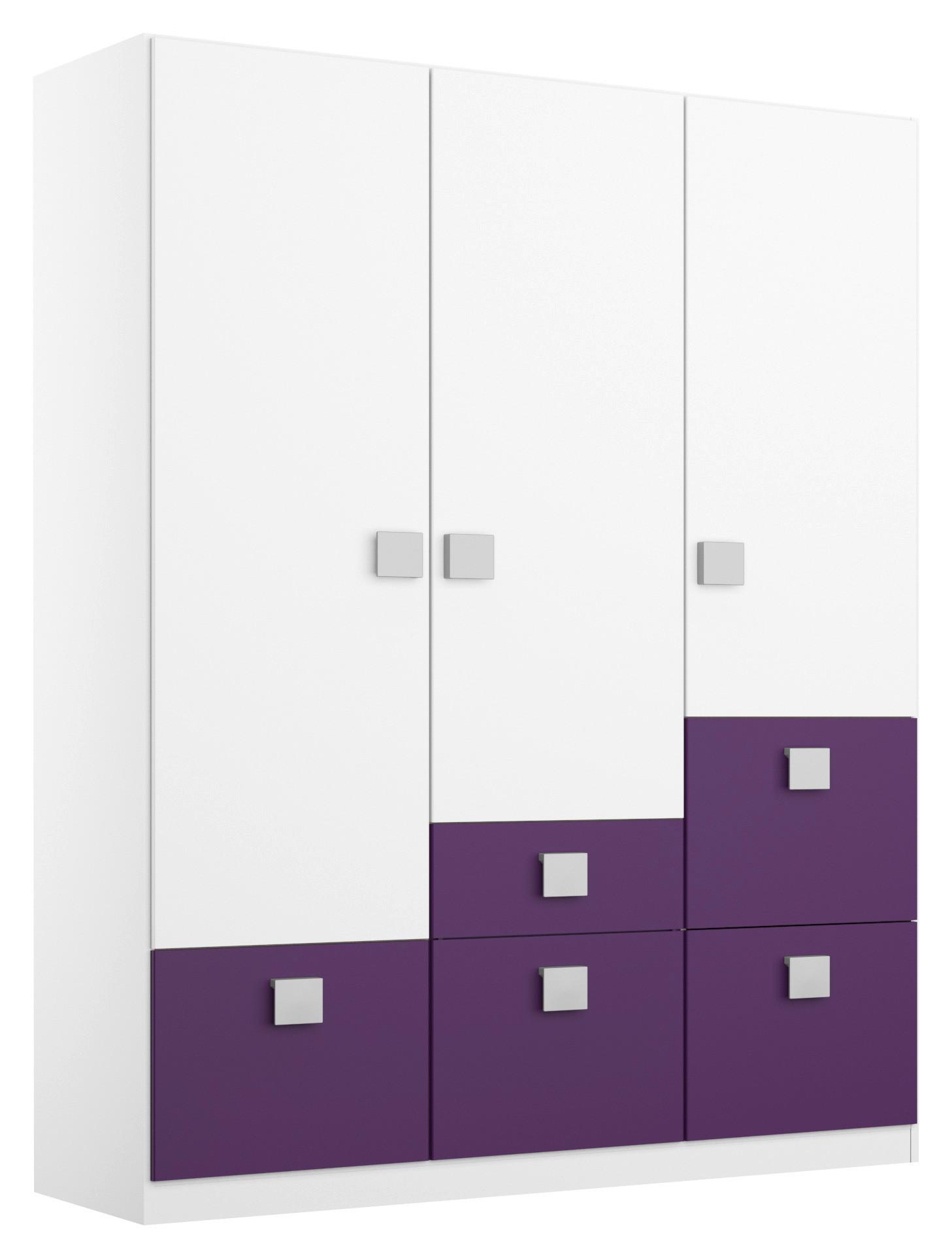 Drehtürenschrank mit Laden 136cm Skate, Weiß/Brombeere - Brombeere/Weiß, Basics, Holzwerkstoff (136/197/54cm) - Rauch Möbel