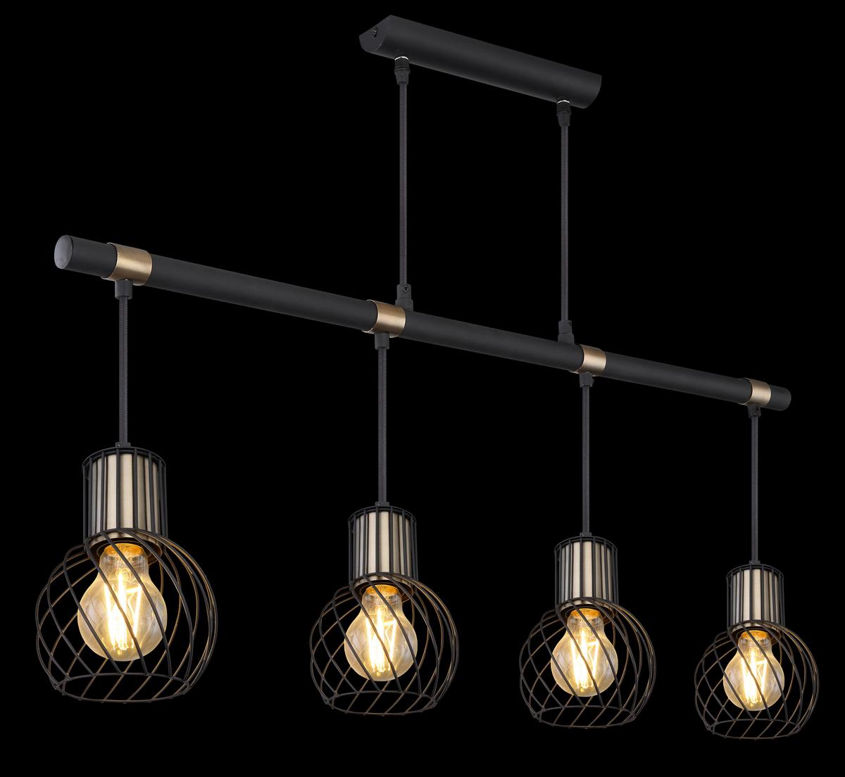 Hängeleuchte H: 120 cm 4-Flammig, Schwarz/Gold - Goldfarben/Schwarz, Trend, Textil/Metall (87/12/120cm) - Globo