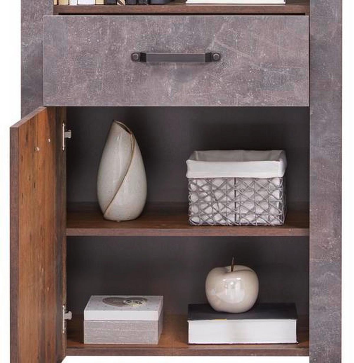 Regal mit Lade + Tür Ontario B: 71,4cm Old Style/Betonoptik - Dunkelgrau/Eichefarben, Trend, Holzwerkstoff (71,4/200/41,5cm) - Ondega