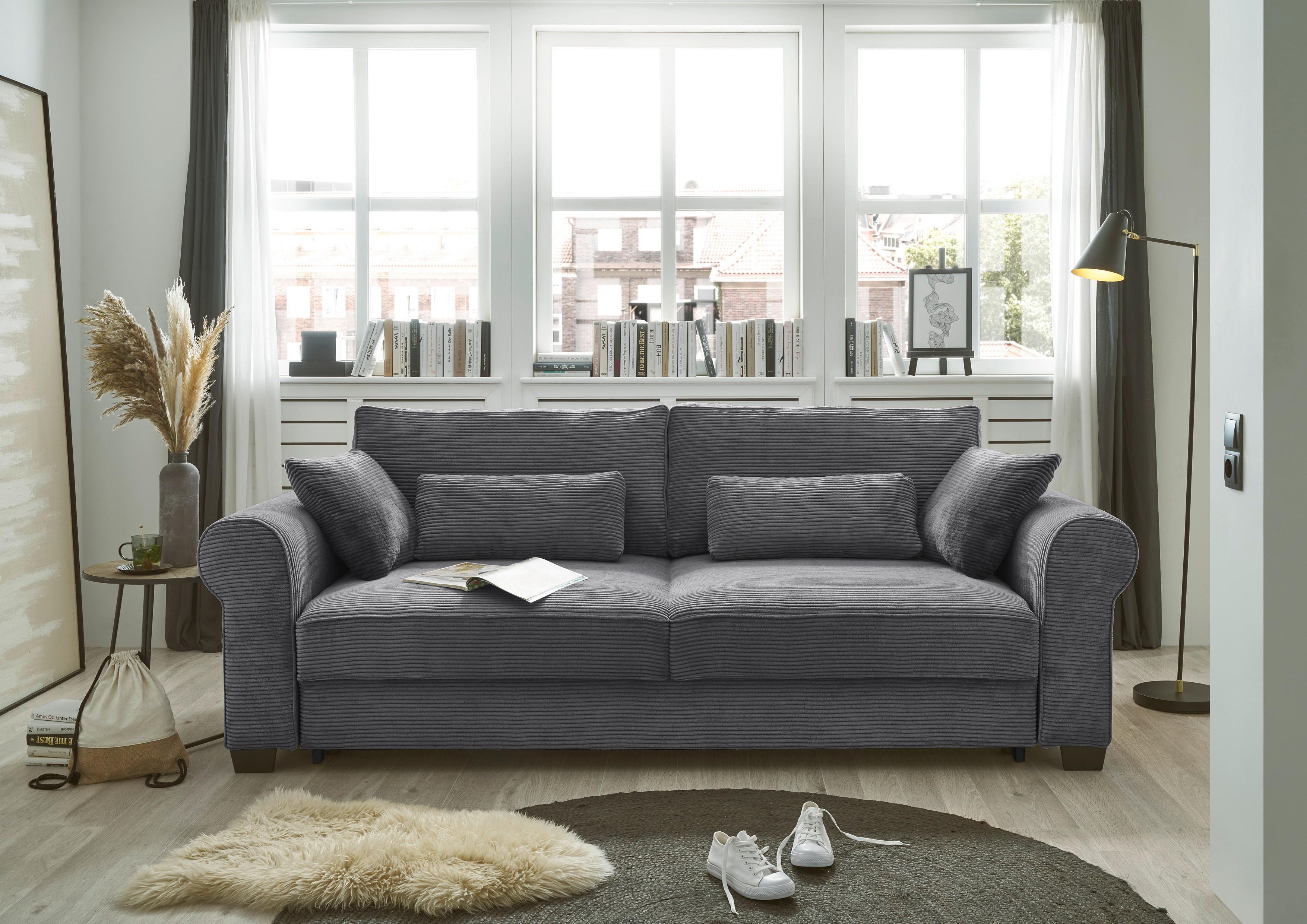 3-sitzer-sofa Mit Schlaf- Funktion Angelina Anthrazit - Anthrazit/Schwarz, Basics, Textil (250/95/125cm) - MID.YOU