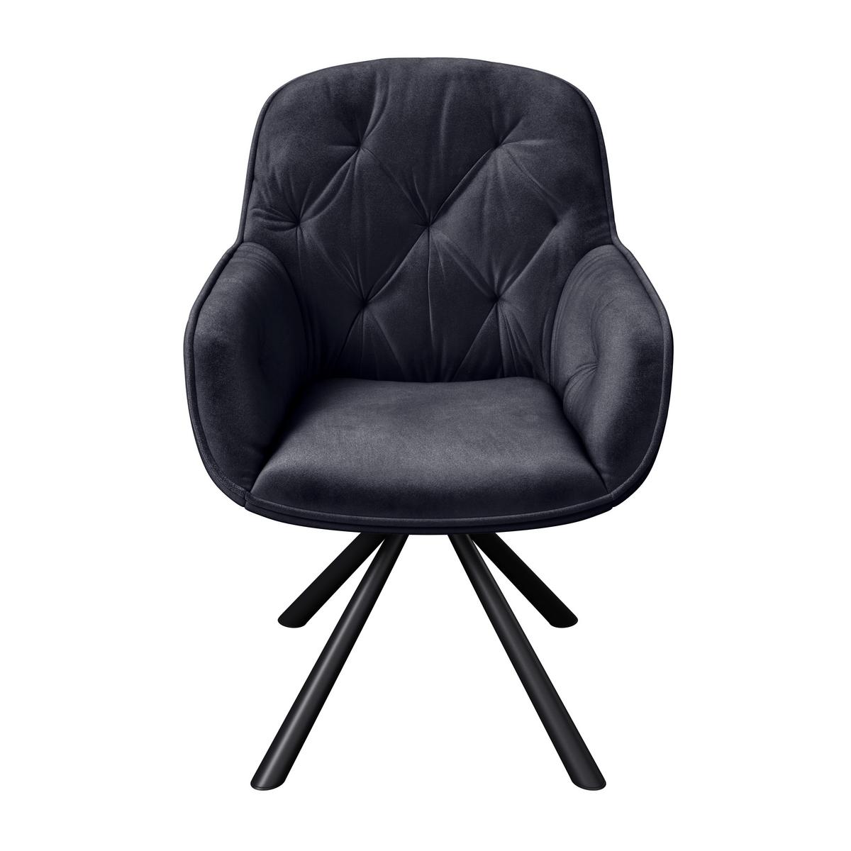 Armlehnstuhl Silvi Samt Schwaz 360° drehbar - Schwarz, KONVENTIONELL, Textil/Metall (62/85/62cm)
