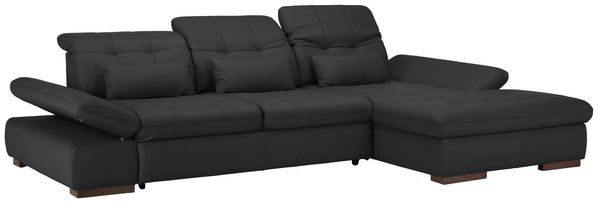 Rohová sedačka SANFINO, pravá, černá pravá kůže - černá/barvy chromu, Konvenční, kov/kůže (305/199cm) - Premium Living