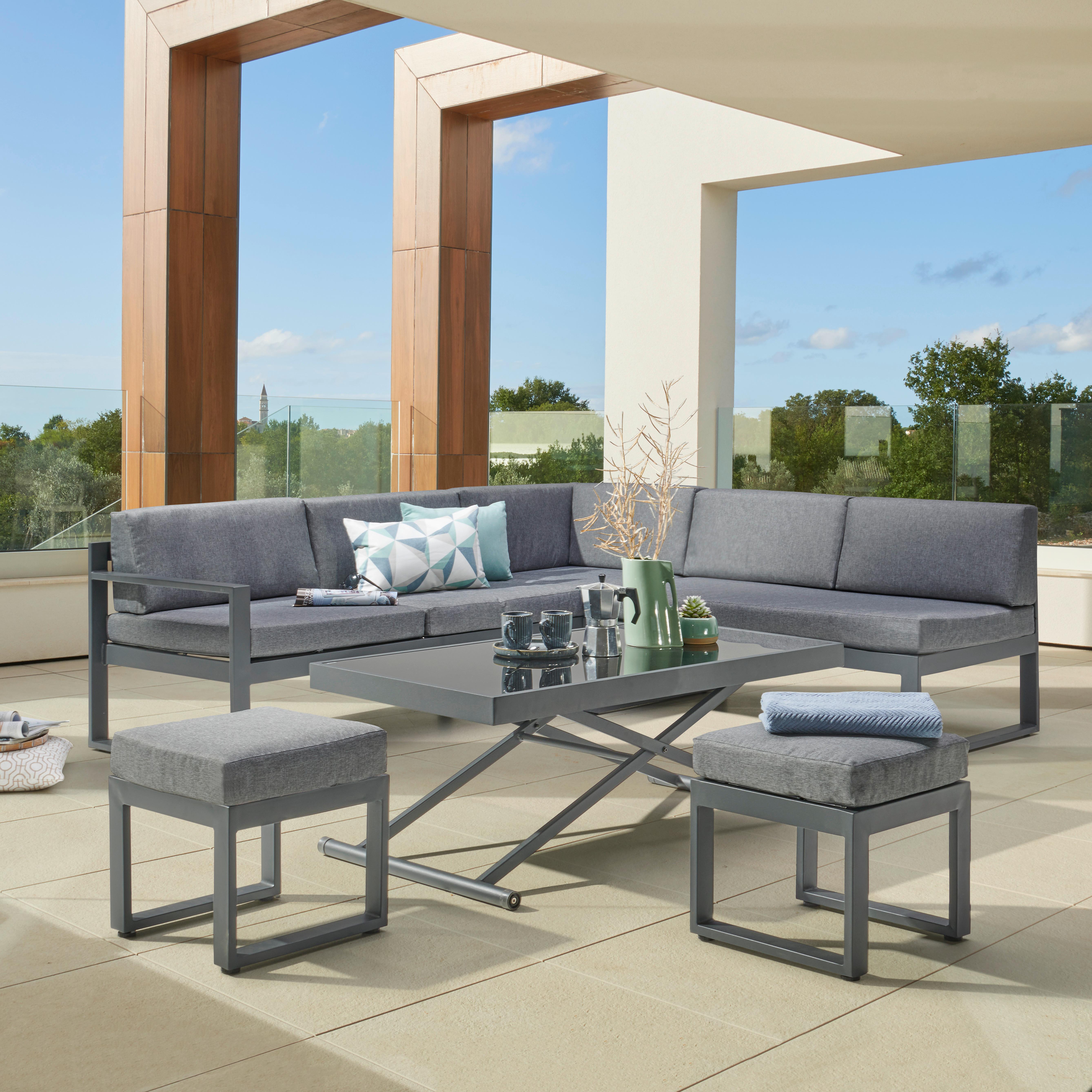 Loungegarnitur 4-tlg. Rio Aus Metall/glas Mit Kissen - Dunkelgrau/Anthrazit, MODERN, Glas/Textil (214/130cm) - Beldano