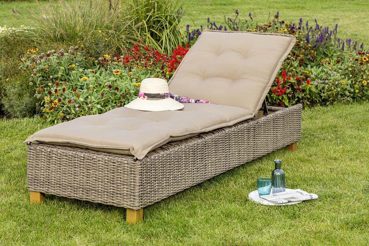 Sonnenliege Toskana Holz/ Kunststoff/Textil mit Auflage - Akaziefarben/Cappuccino, KONVENTIONELL, Holz/Kunststoff (80/34/86/200cm) - Gardenson