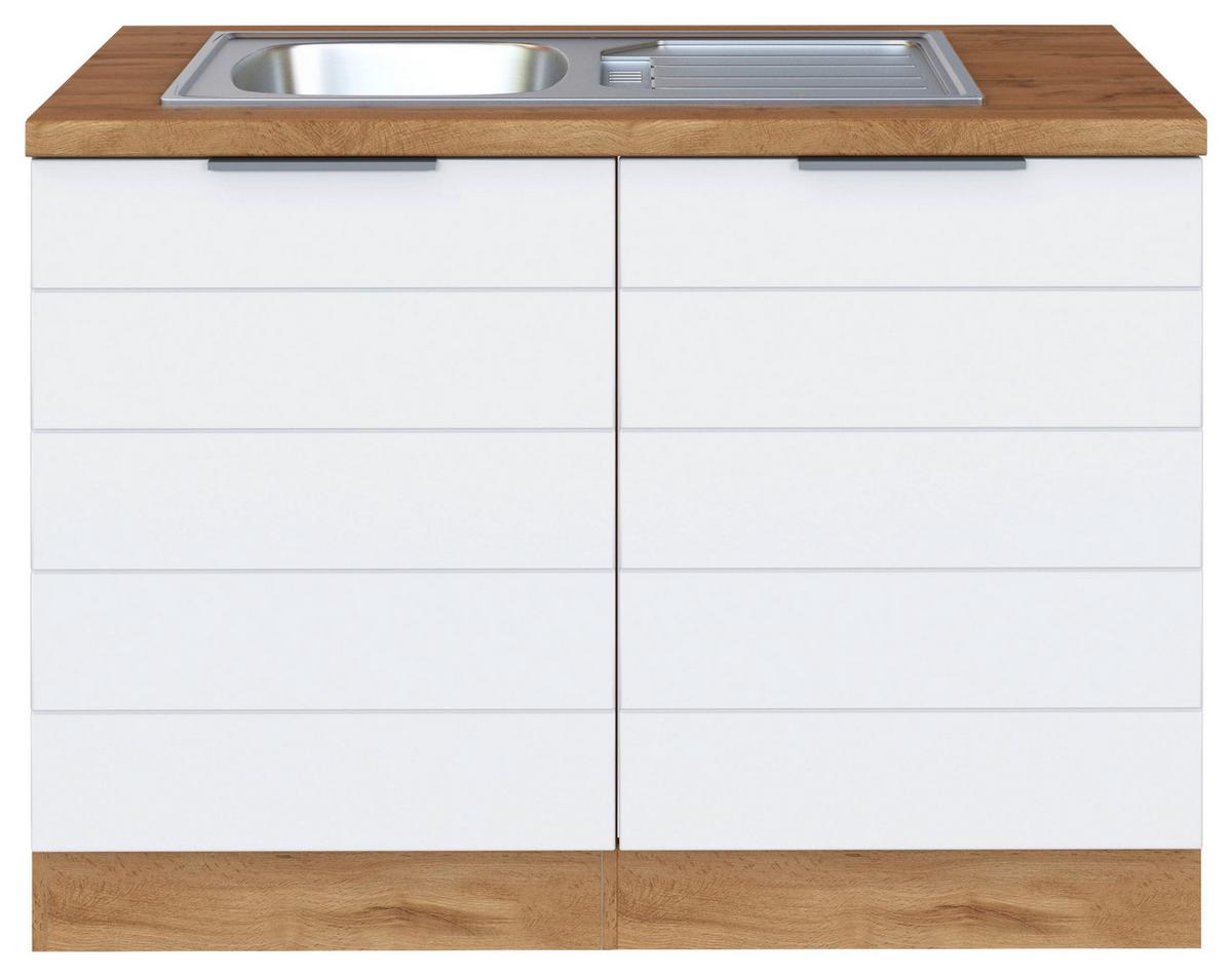 Spülenschrank Florenz B: 120 Cm Weiß/eiche Dekor - Eiche Wotan/Weiß, Design, Holzwerkstoff (120/86/60cm) - Held