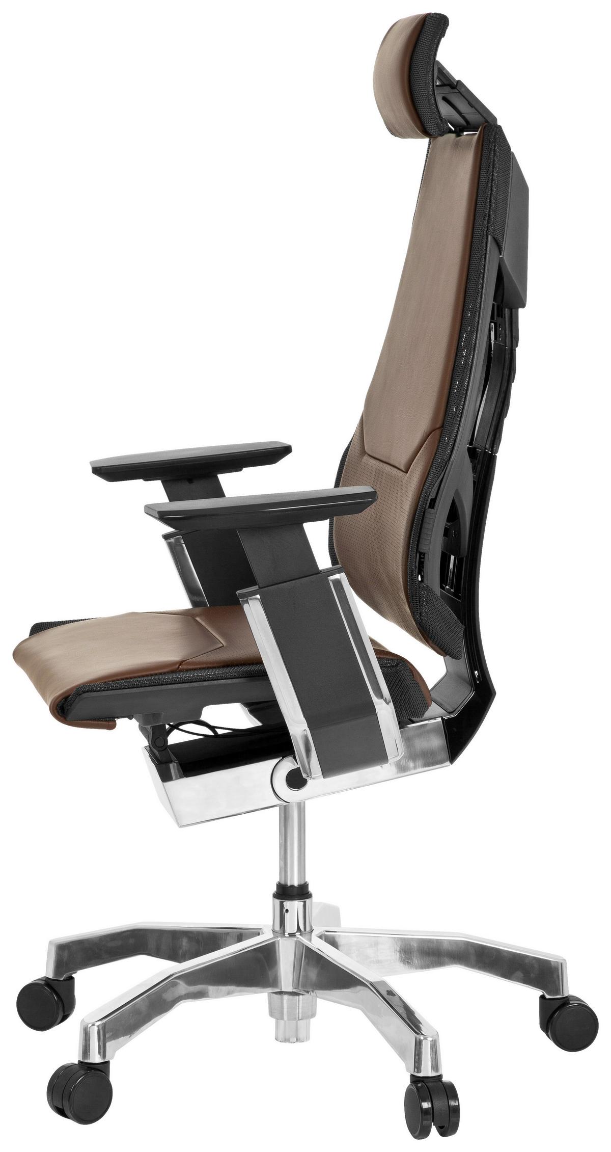 Drehstuhl Genidia Pro Braun/Schwarz - Alufarben/Schwarz, MODERN, Leder/Kunststoff (57/119/46cm) - MID.YOU