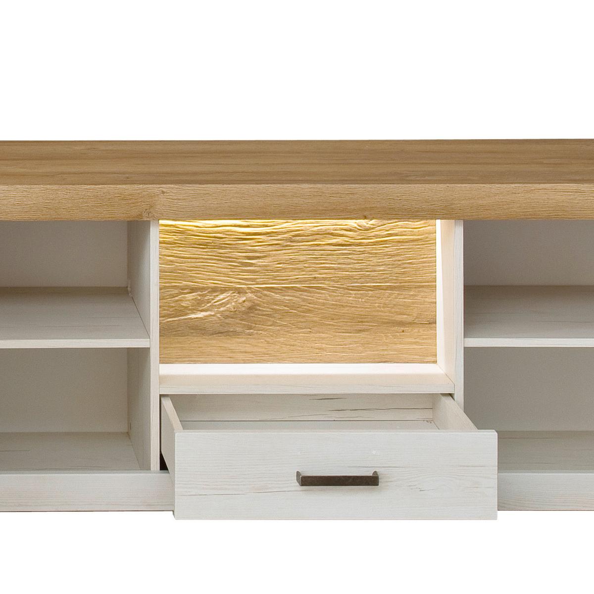 Wohnkombination 3-Tlg. Madrid Eiche-/Pinienfarben - Eichefarben/Schwarz, Design, Glas/Holzwerkstoff (297/205/50cm) - MID.YOU