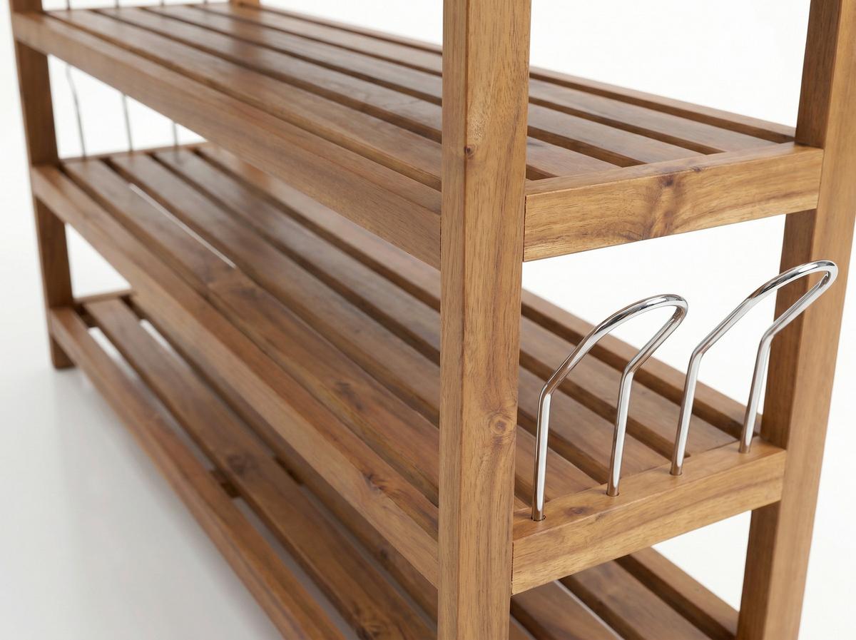 Schuhregal aus Akazie 5-Etagen LxBxH: 26x82x94 cm - Akaziefarben, Basics, Holz (26/82/94cm) - Prestige Home
