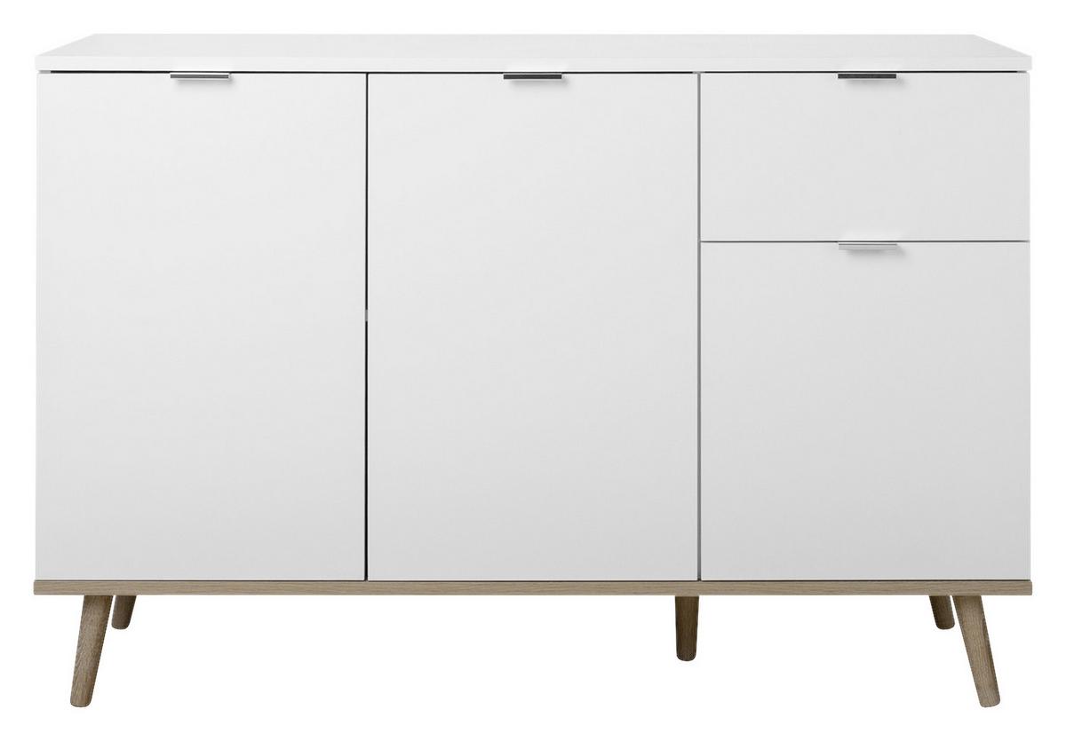 Kommode Mit Echtholz-füßen B 120cm Göteborg 56, Weiß/eiche - Weiß/Sonoma Eiche, KONVENTIONELL, Holzwerkstoff (120/85/40cm) - MID.YOU