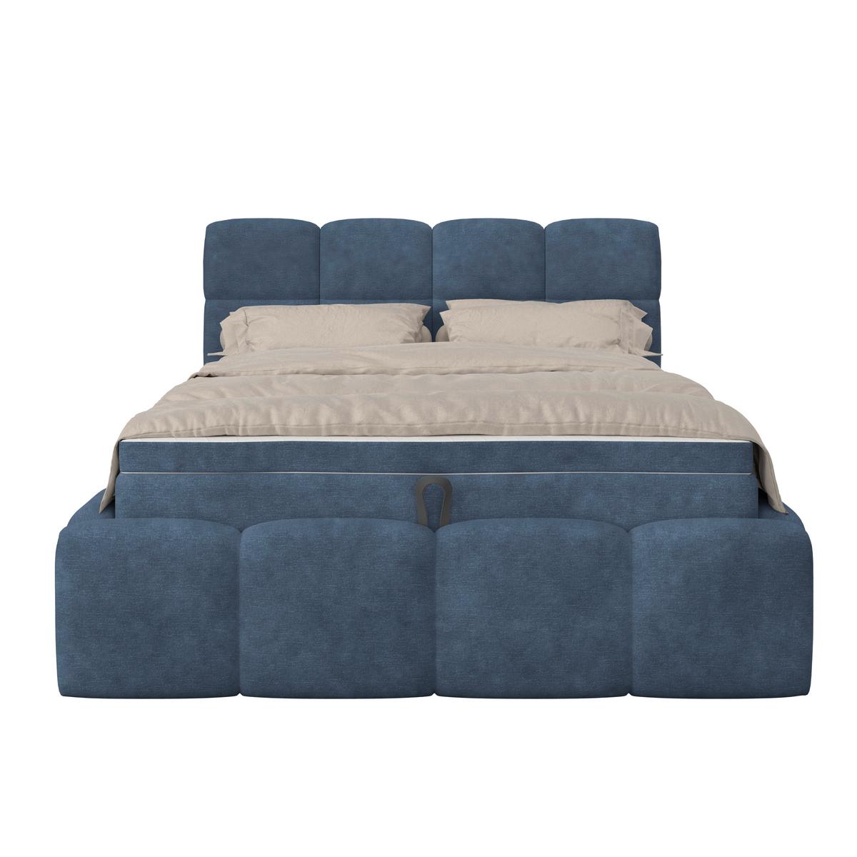 Polsterbett Noe Blau 140x200 cm - Blau/Schwarz, Trend, Textil/Metall (140/200cm)