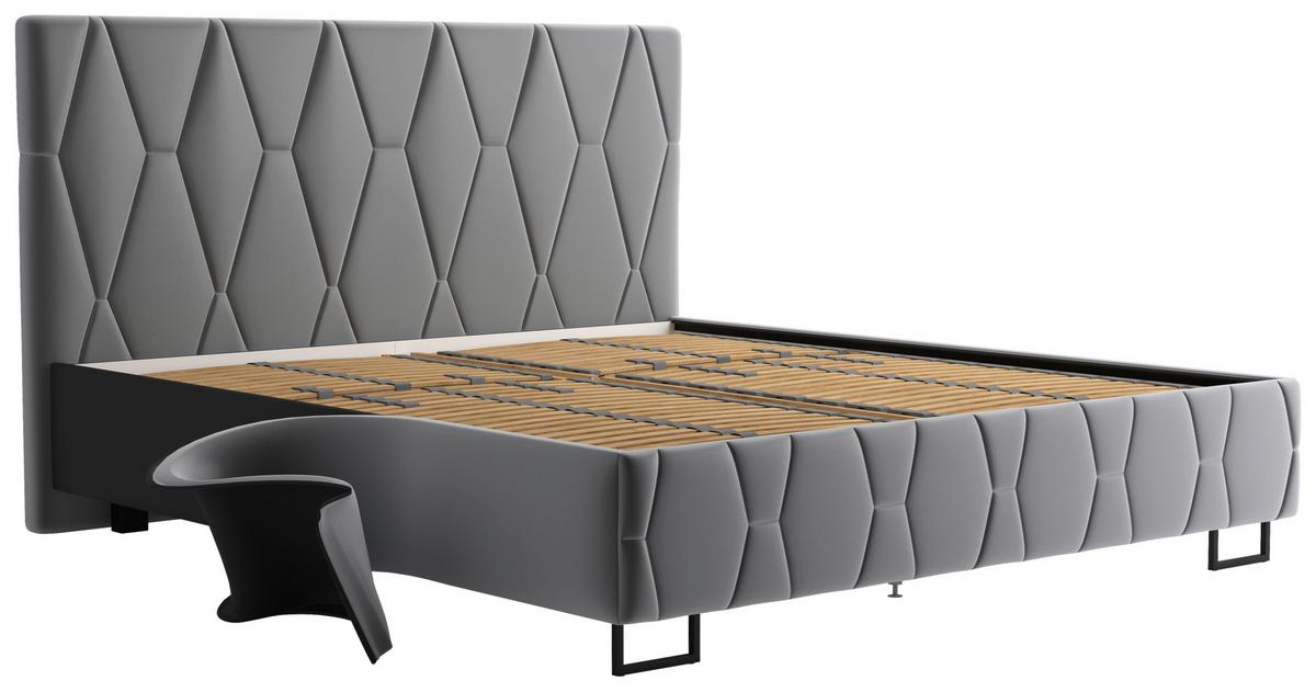 Čalouněná postel ATESSA 160x200 cm, šedá - šedá, Moderní, dřevo/textil (160/200cm)