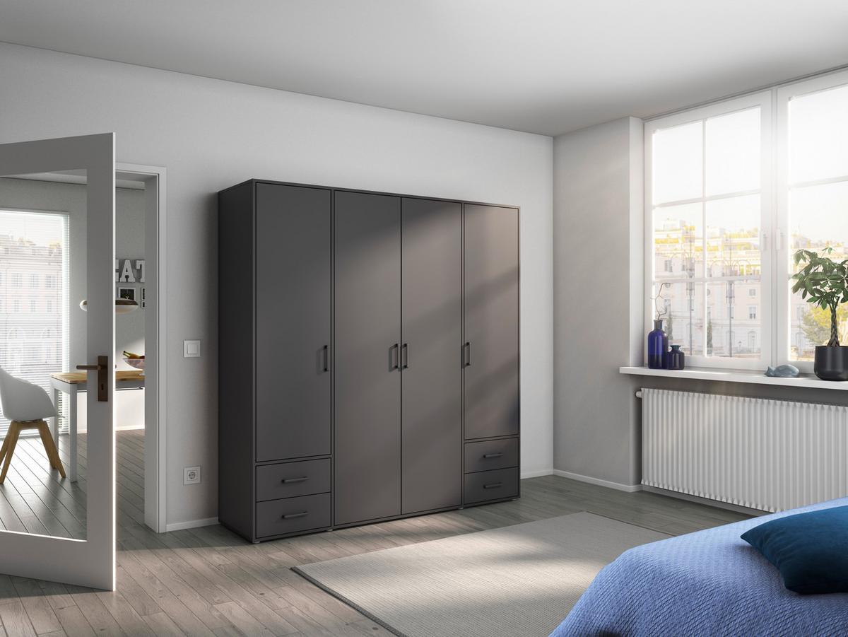 Drehtürenschrank mit Schubladen 187 cm Grau - Grau, MODERN, Holzwerkstoff (187/194/53cm) - Rauch Möbel