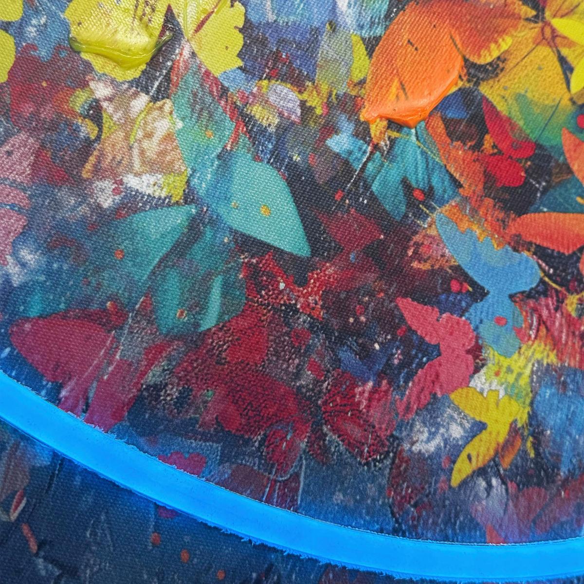 LED-Bild Neon Butterfly Balloon - Schwarz/Hellblau, Basics, Holzwerkstoff/Kunststoff (50/70/3,5cm)