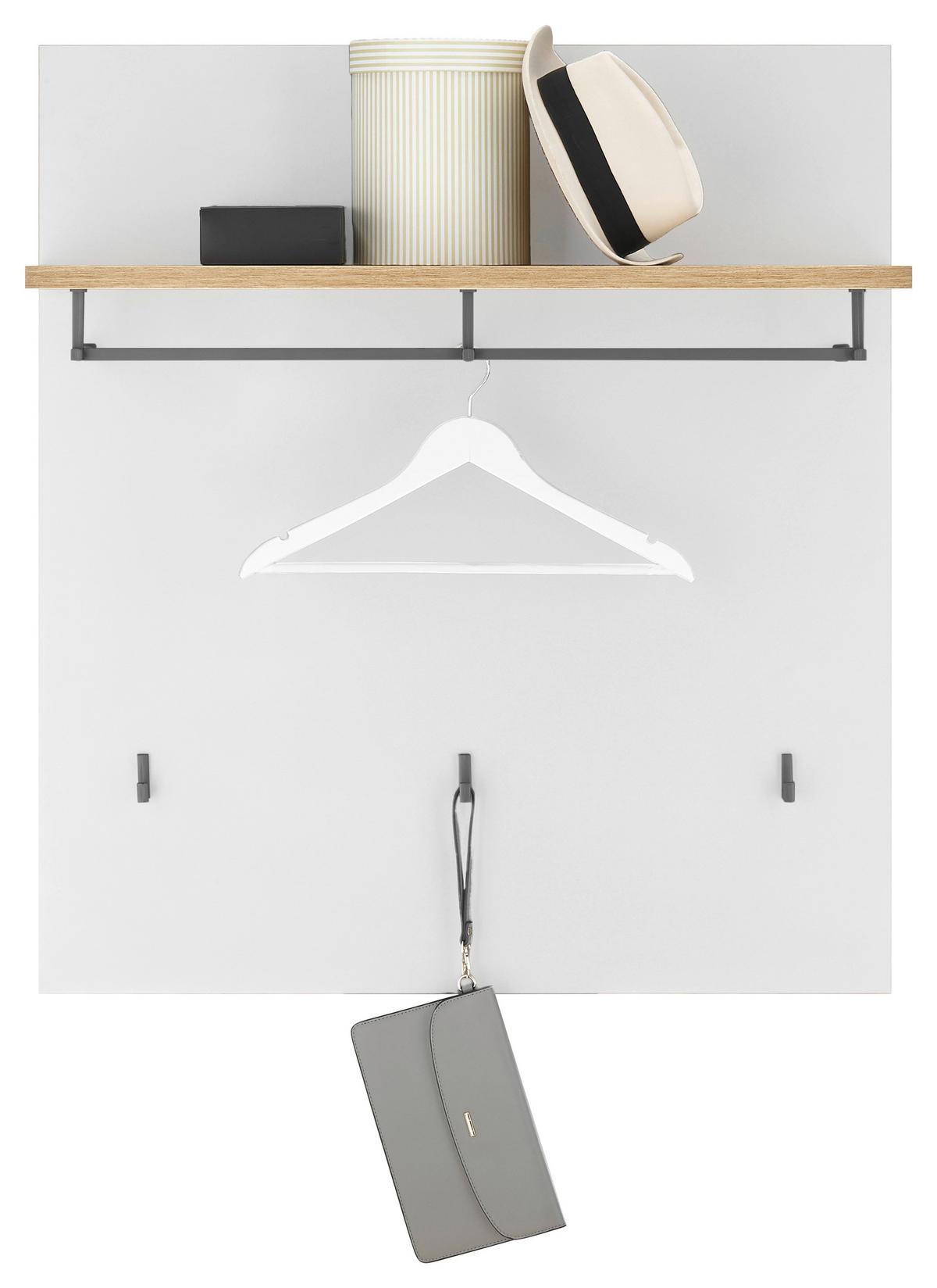 Garderobenpaneel Milan Weiß/ Eiche Dekor +hutablage B: 85cm - Dunkelgrau/Weiß, Design, Holzwerkstoff (85/95/27cm) - MID.YOU