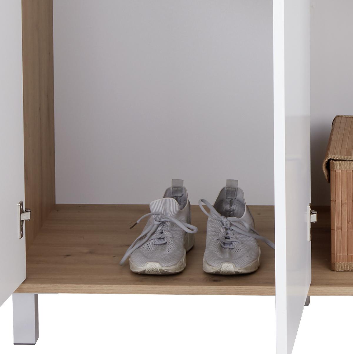 Kleiderschrank Mit Fächern 147cm Box, Weiß/eiche Dekor - Eichefarben/Weiß, MODERN, Holzwerkstoff (147/205/55cm) - Ondega