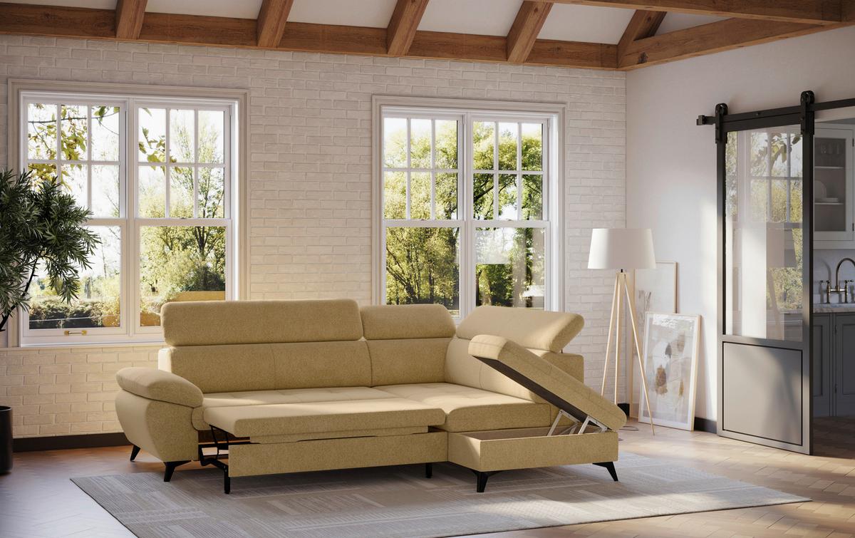 Ecksofa mit Bettfunktion Hudson, Chenille Orange - Schwarz/Orange, KONVENTIONELL, Textil (256/207cm) - Sembella