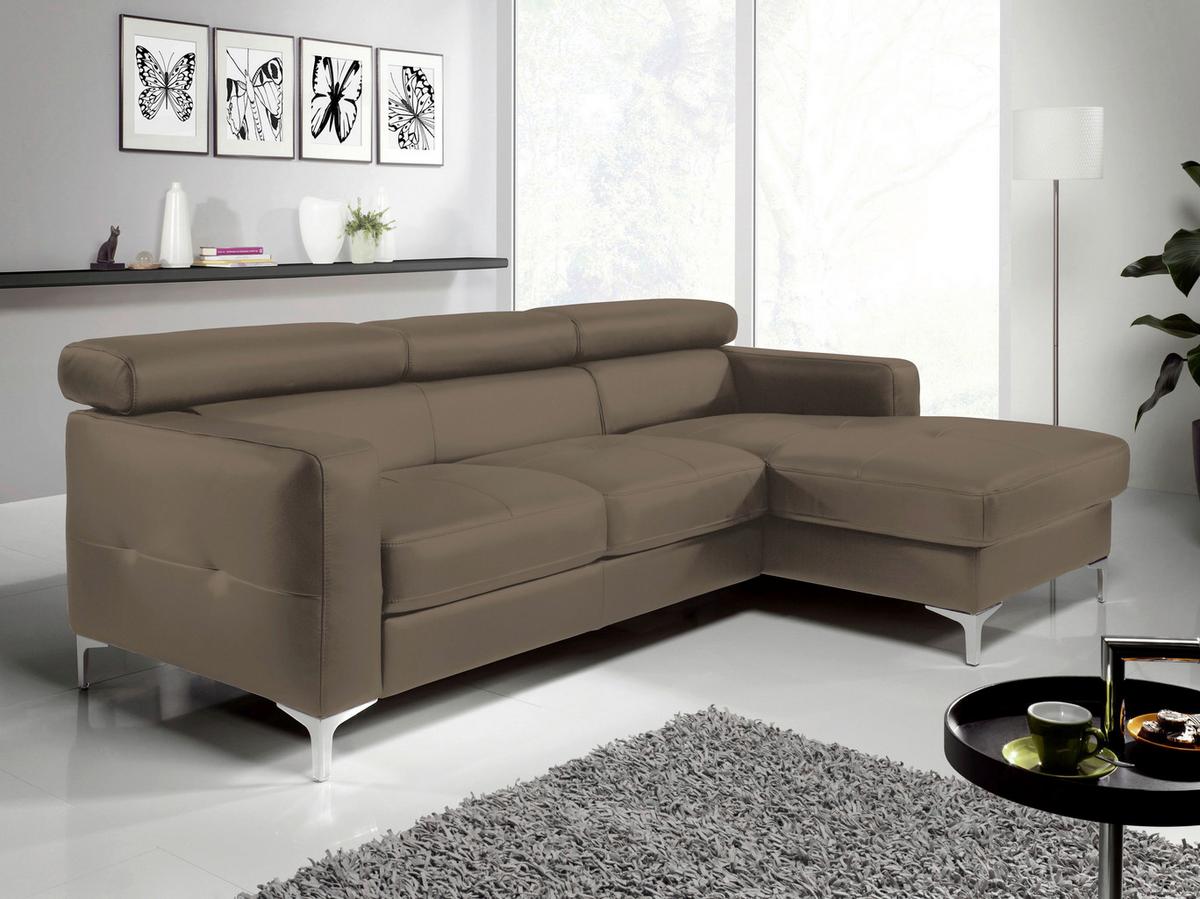 Ecksofa Mit Schlaffunkttion Sammy Braun Leder - Chromfarben/Graubraun, Design, Leder (227/168cm) - Livetastic