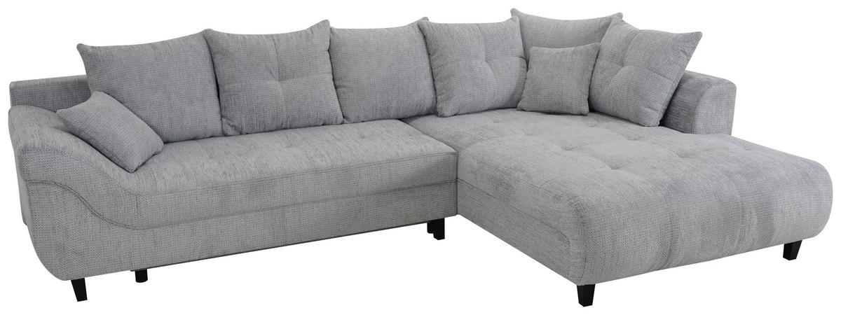 Ecksofa Mendoza New Chenille Grau, Lf: 125x241cm - Schwarz/Grau, KONVENTIONELL, Textil (309/197cm) - Ondega