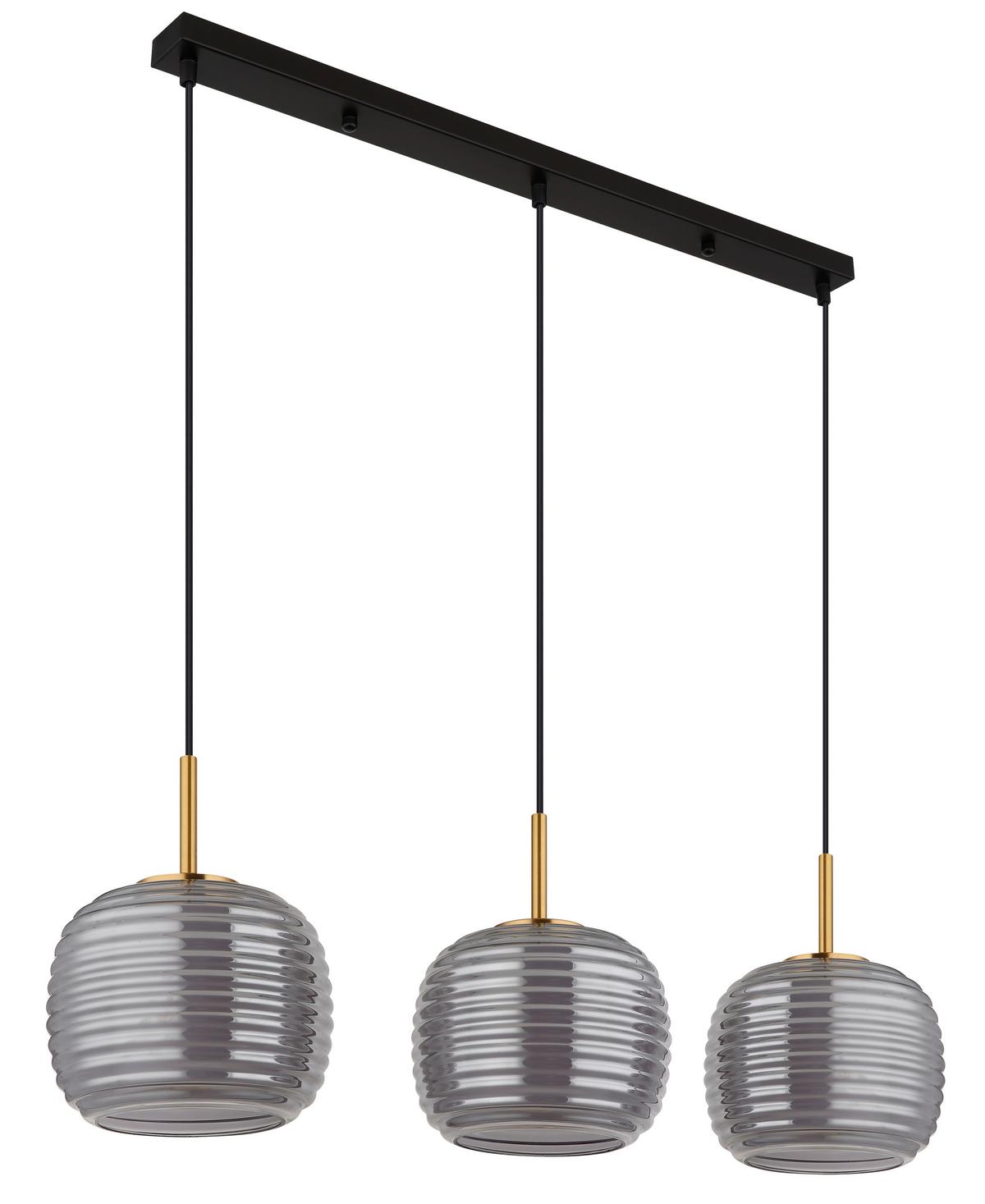 Hängeleuchte 16049-3h - Messingfarben/Schwarz, KONVENTIONELL, Glas/Kunststoff (91/21/150cm) - Globo