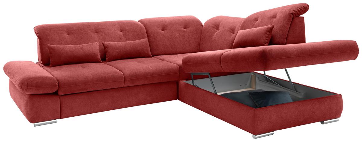 Ecksofa Dalida Rot S: 280x254 Cm - Chromfarben/Rot, MODERN, Textil (280/254cm) - Livetastic