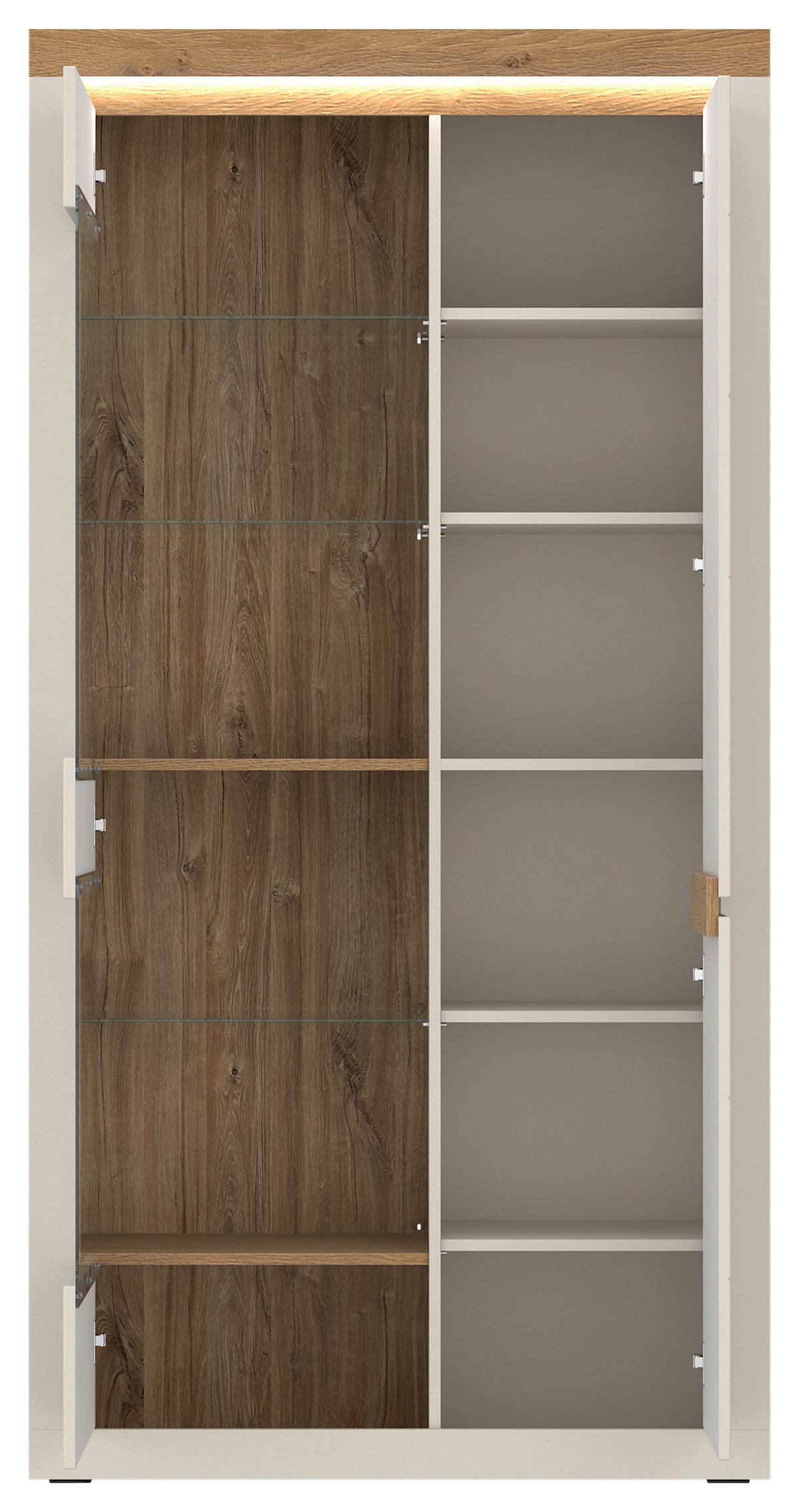 Vitrine Naxxar Eichefarben/kaschmir B:104,2 - Kaschmir/Eichefarben, Trend, Glas/Holzwerkstoff (104,2/204,7/39,6cm)