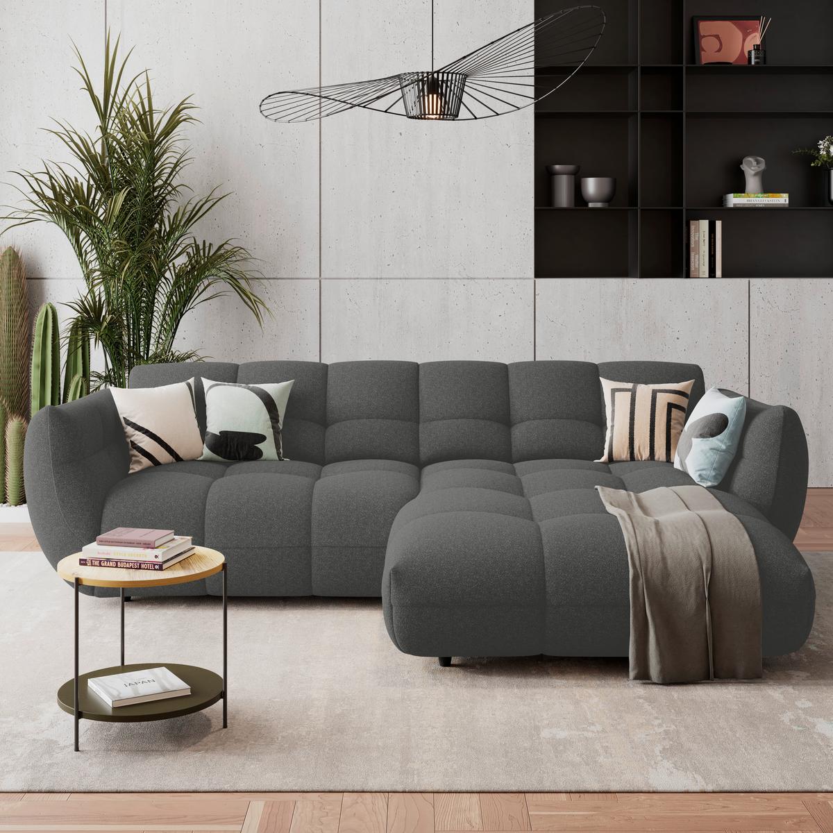 Ecksofa Panda Chenille anthrazit, 280x178cm - Anthrazit/Schwarz, Trend, Textil (280/178cm)