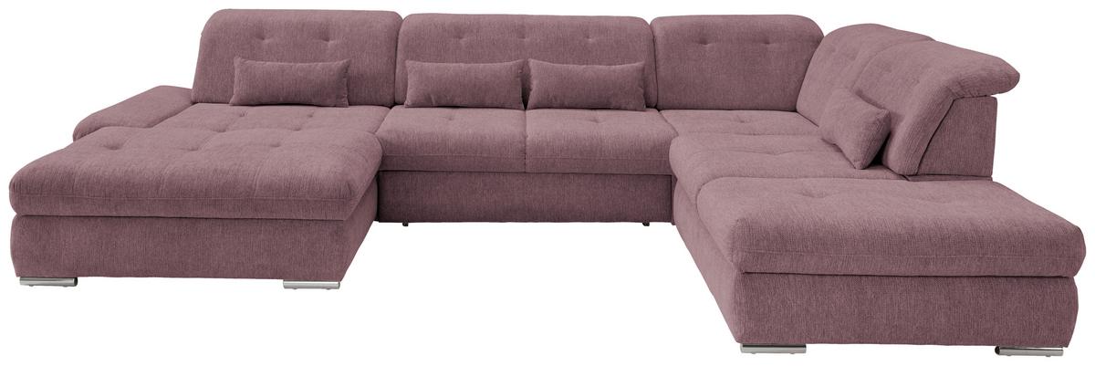 Wohnlandschaft Dalida Mit Schlaffunktion Brombeere - Chromfarben/Brombeere, Design, Textil (195/376/254cm) - Livetastic