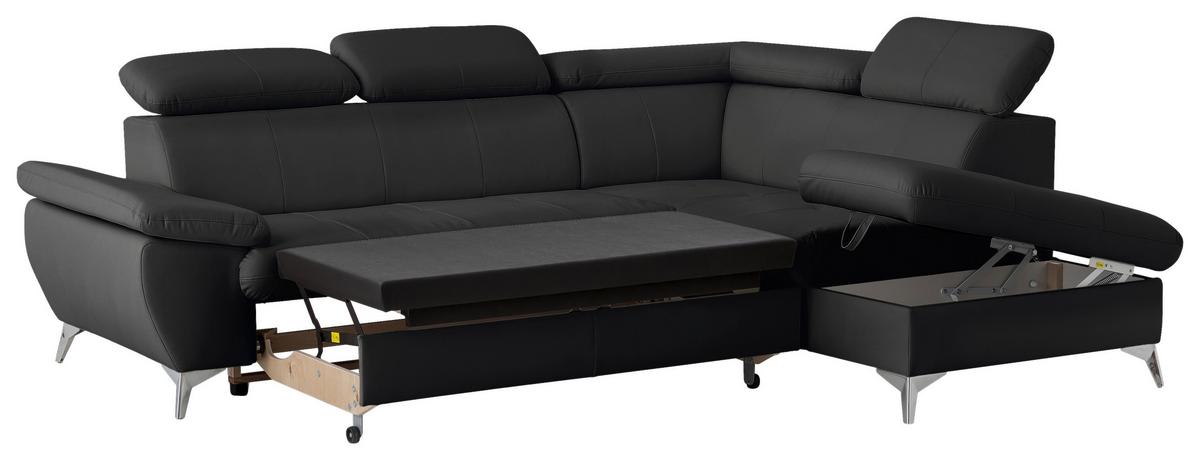 Ecksofa Mit Schlaffunktion Und Bettkasten Gisele Schwarz - Chromfarben/Schwarz, KONVENTIONELL, Textil (256/209cm) - Livetastic