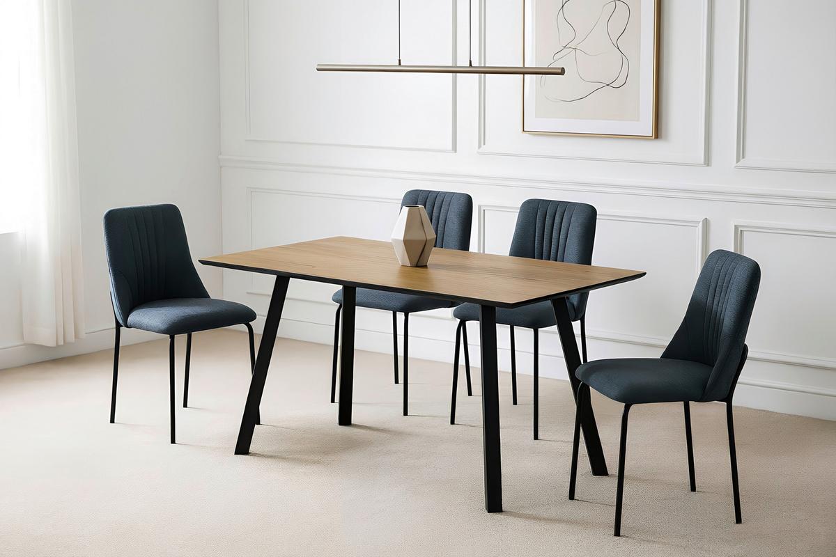Tischgruppe Zurs 5-teilig Artisan Eiche/Leinenoptik grau - Eichefarben/Schwarz, Trend, Holz/Holzwerkstoff (140/75/80cm)