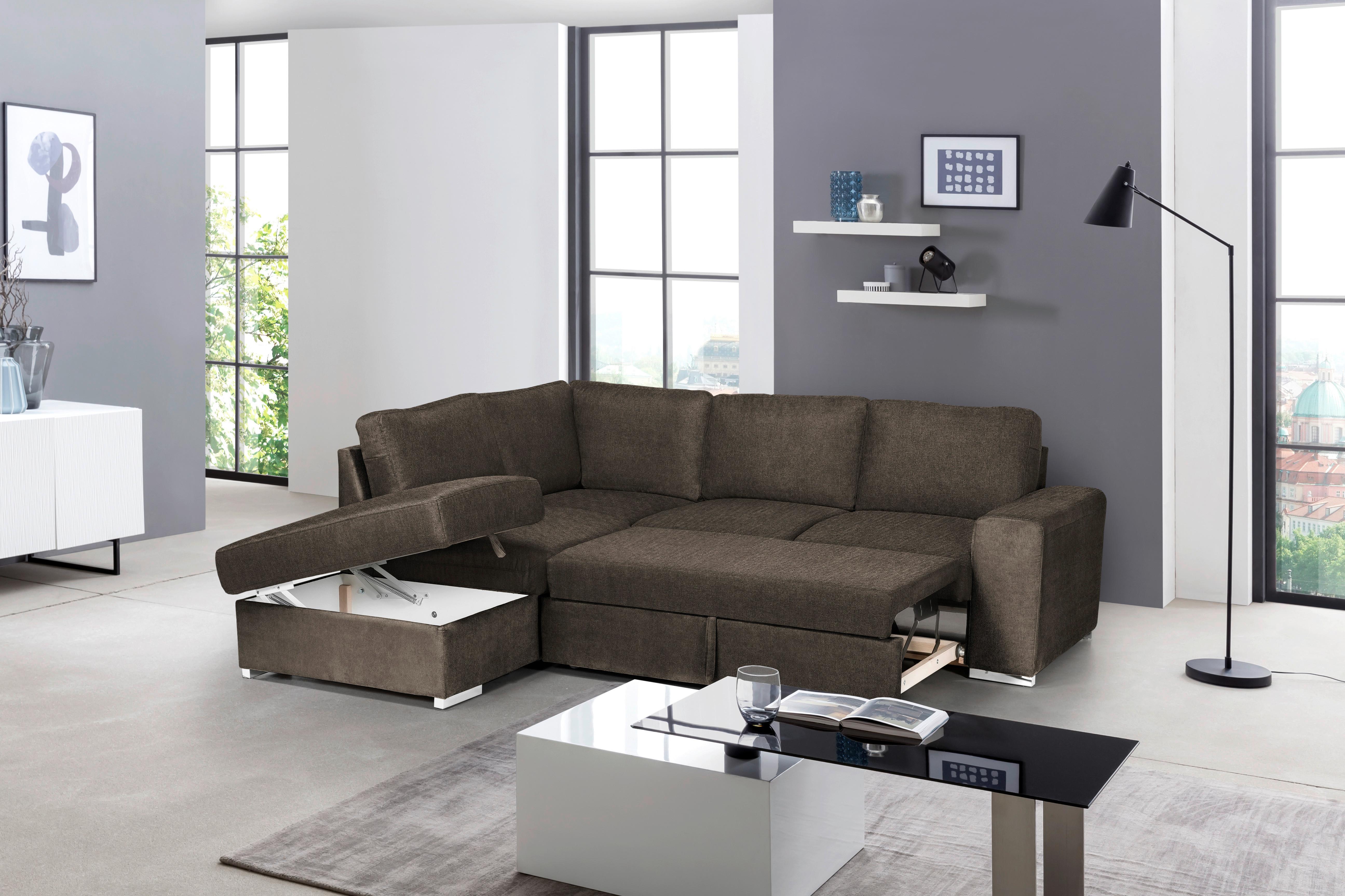 Rozkládací Sedací Souprava Eddi - Espresso, Levý Roh - tmavě hnědá/barvy chromu, Design, textil/plast (213/248cm) - MID.YOU