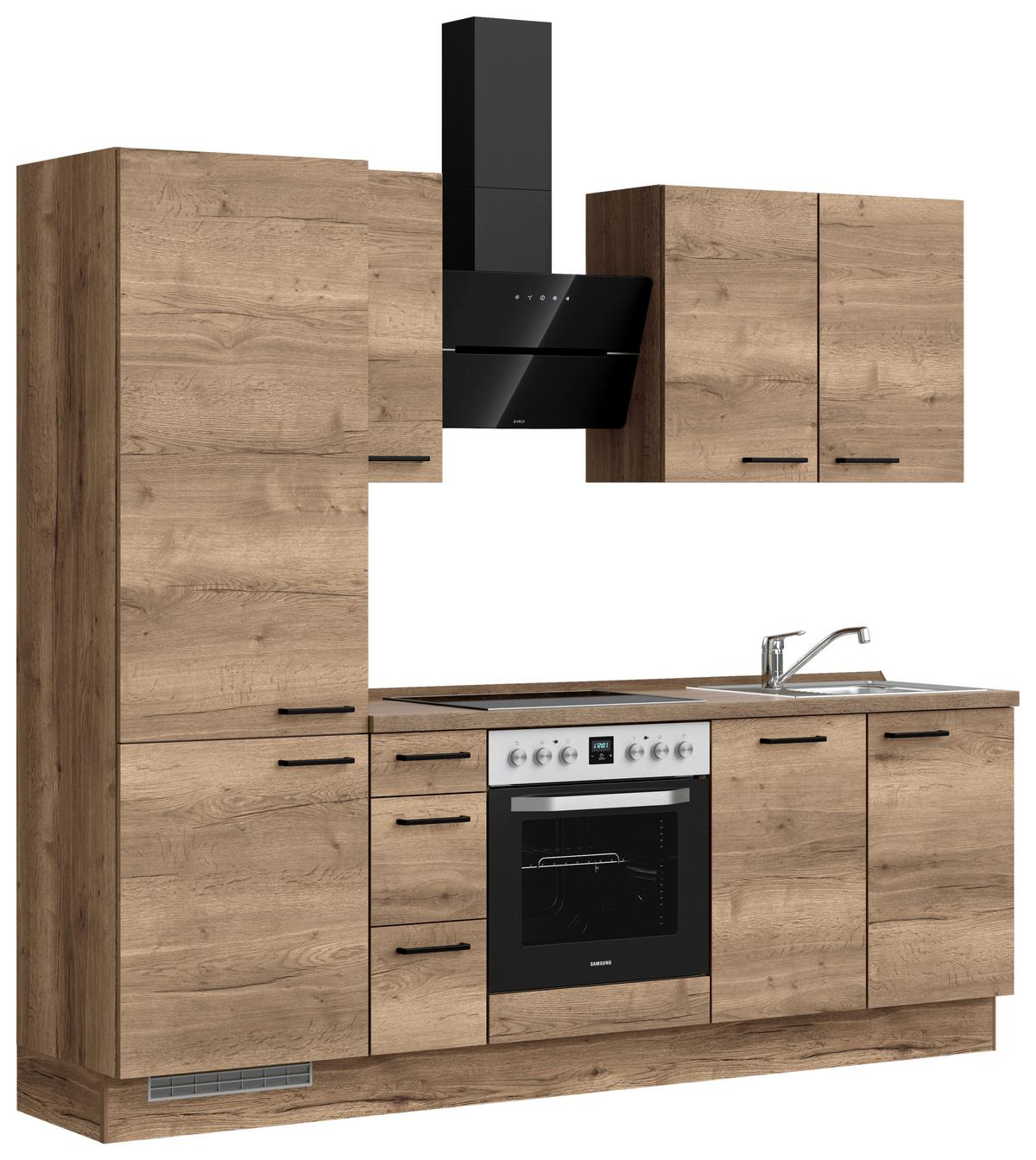 Kuchyňská linka 240 cm, dekor dub Havanna - černá/tmavý dub, Moderní, kov/kompozitní dřevo (240cm) - Nobilia