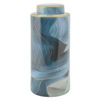 Vase Elegant Blau/Grau/Goldfarben B: 15 cm - Blau/Goldfarben, Basics, Keramik (15/34/15cm)