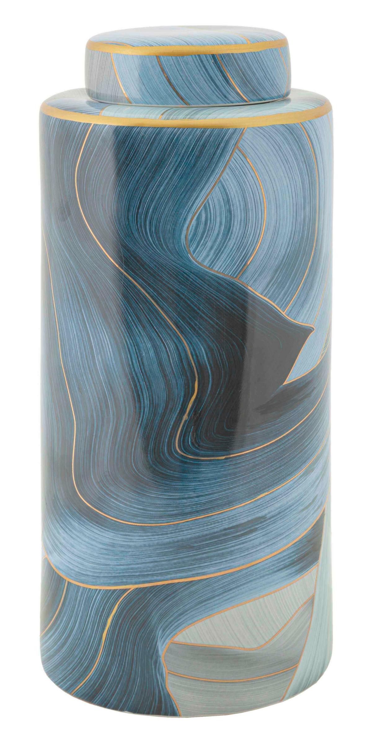 Vase Elegant Blau/Grau/Goldfarben B: 15 cm - Blau/Goldfarben, Basics, Keramik (15/34/15cm)