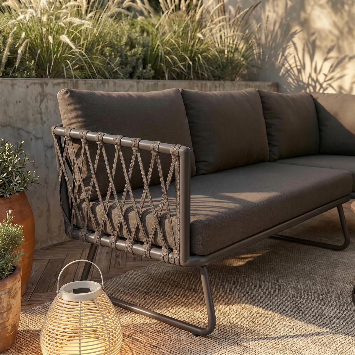 TERASOVÁ SEDACÍ SOUPRAVA ELEA - tmavě šedá/antracitová, Moderní, kov/textil (234/74/77cm) - Bessagi Garden