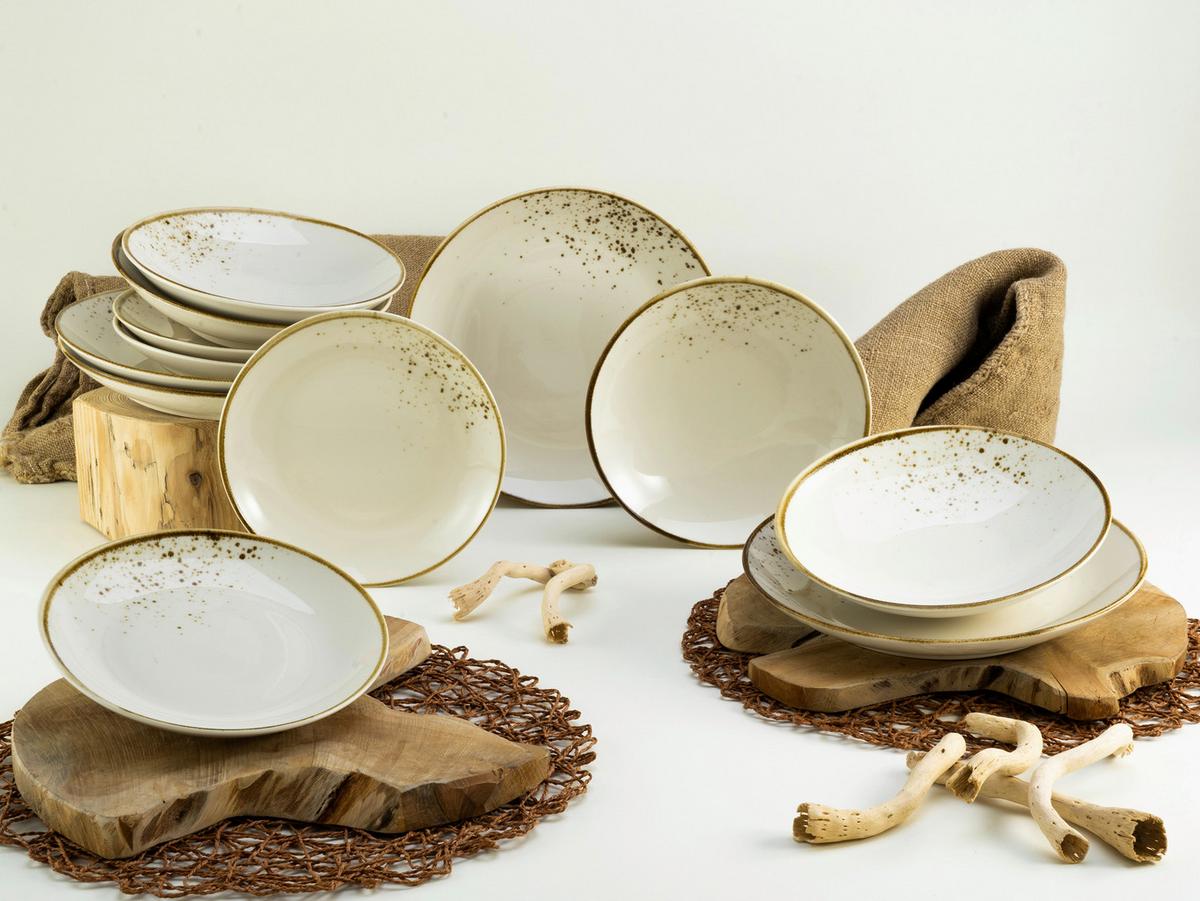 Kombinovaný servis 12- dielny biela/krémová - biela/krémová, Basics, keramika - Creatable